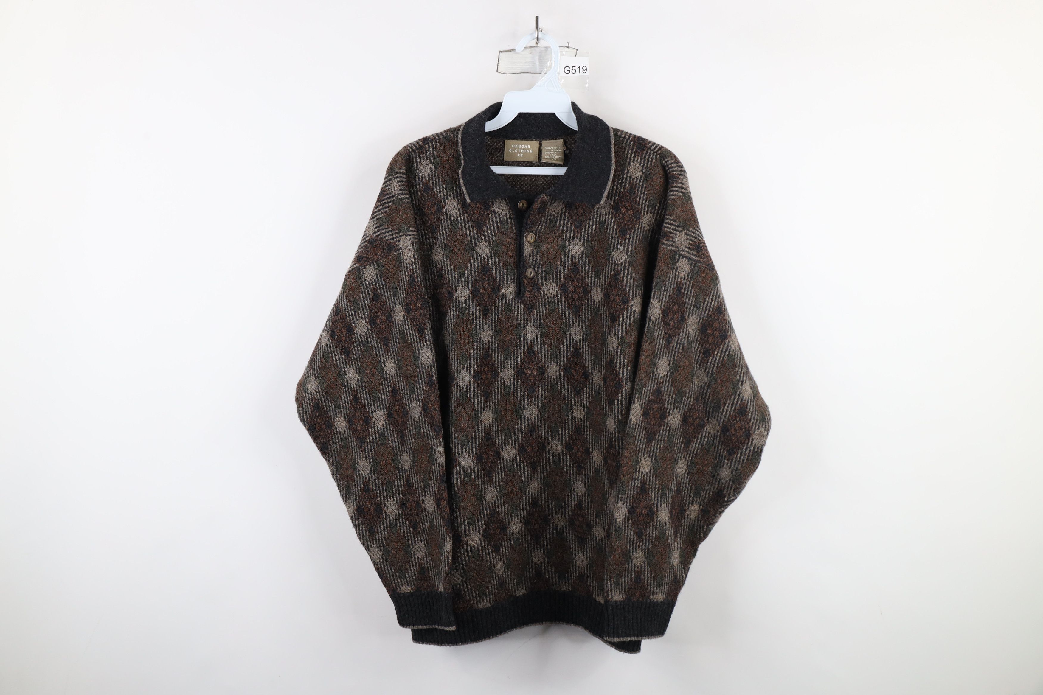 Vintage Vintage 90s Streetwear Diamond Collared Sweater Earth Tone Size US L / EU 52-54 / 3 - 1 Thumbnail