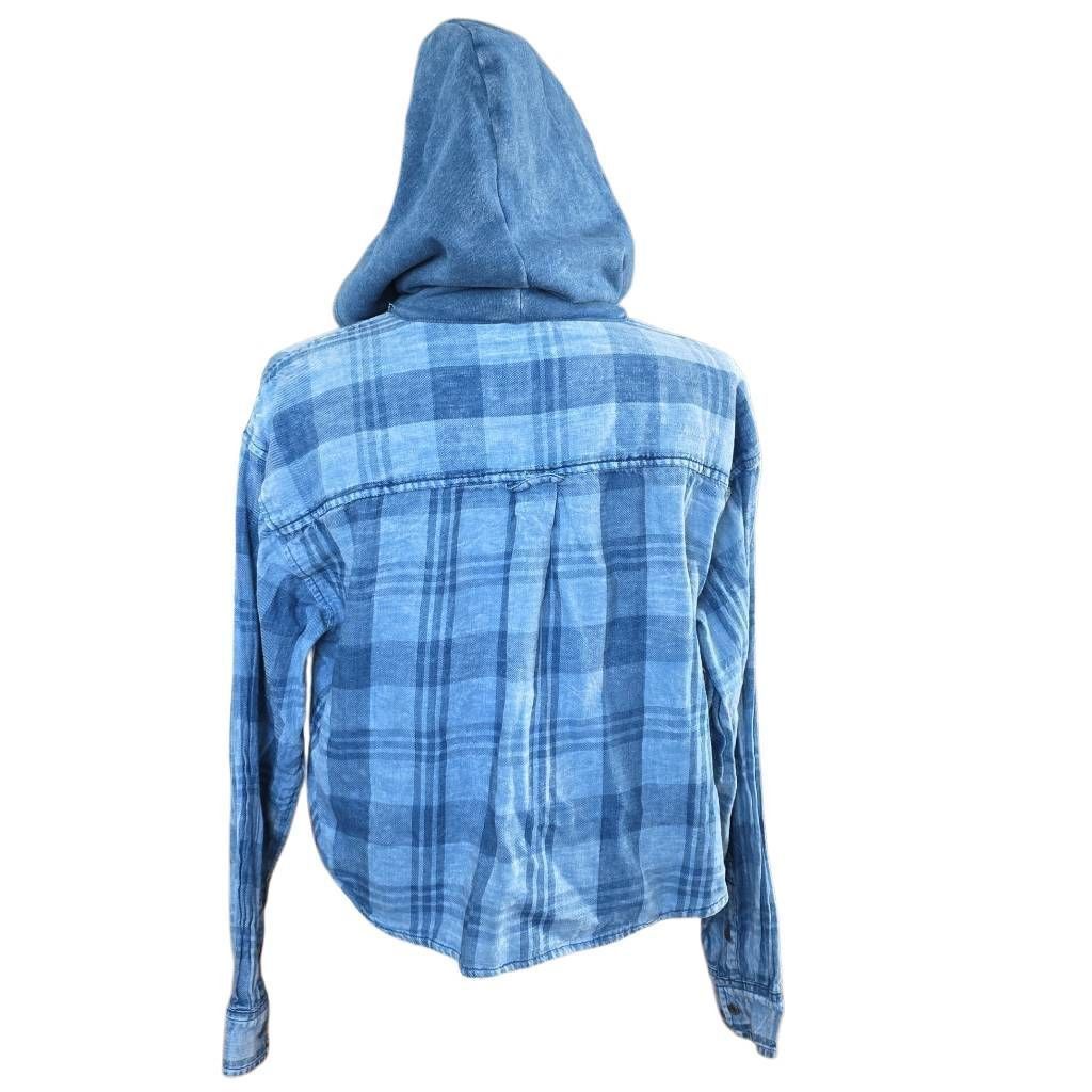American Eagle Outfitters American Eagle Women's Size Medium Blue Plaid Cropped Hoodie Size M / US 6-8 / IT 42-44 - 8 Thumbnail