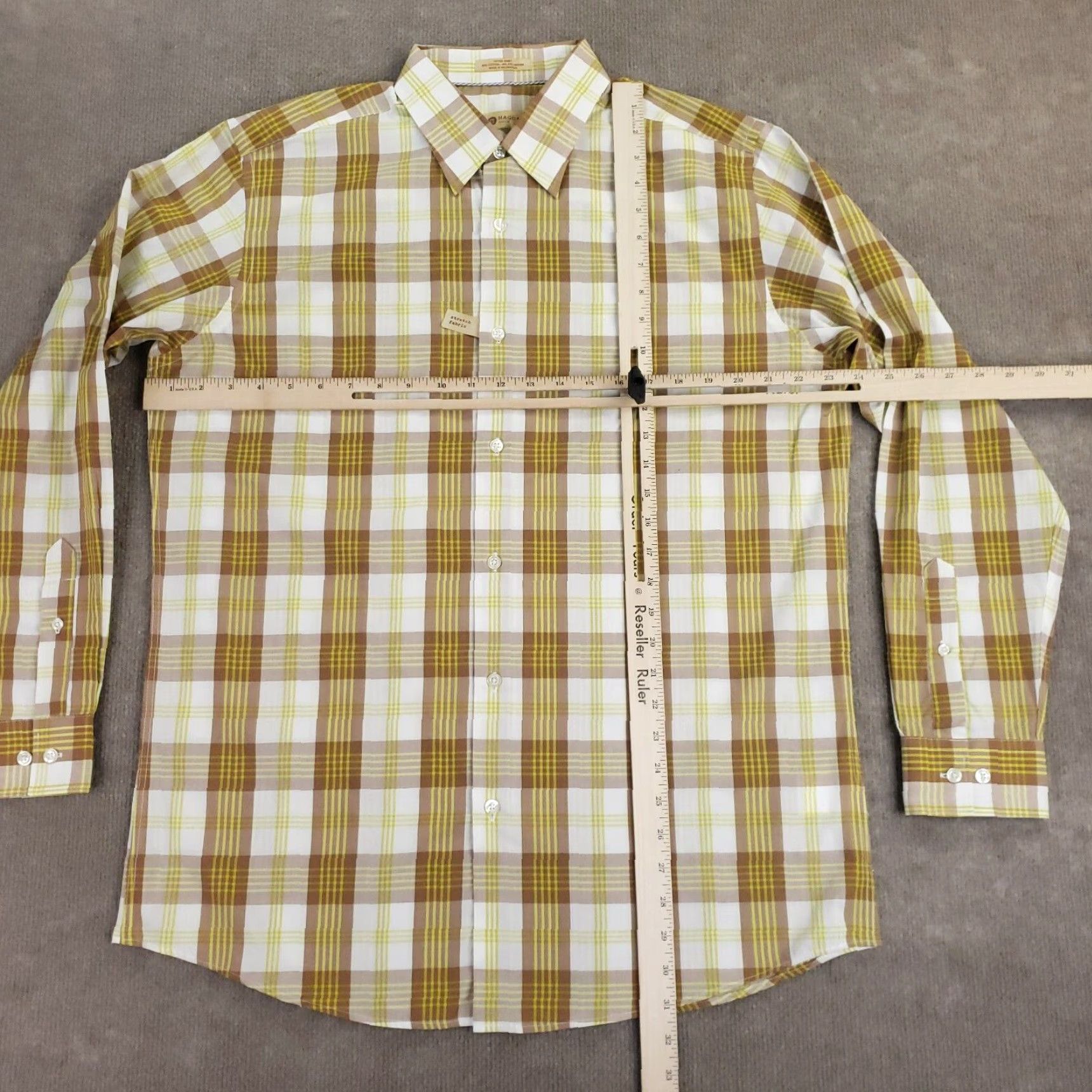 Haggar Haggar Button Down Shirt Mens Large 16 1/2 - 34/35 White Yellow Brown Plaid Size US L / EU 52-54 / 3 - 2 Thumbnail