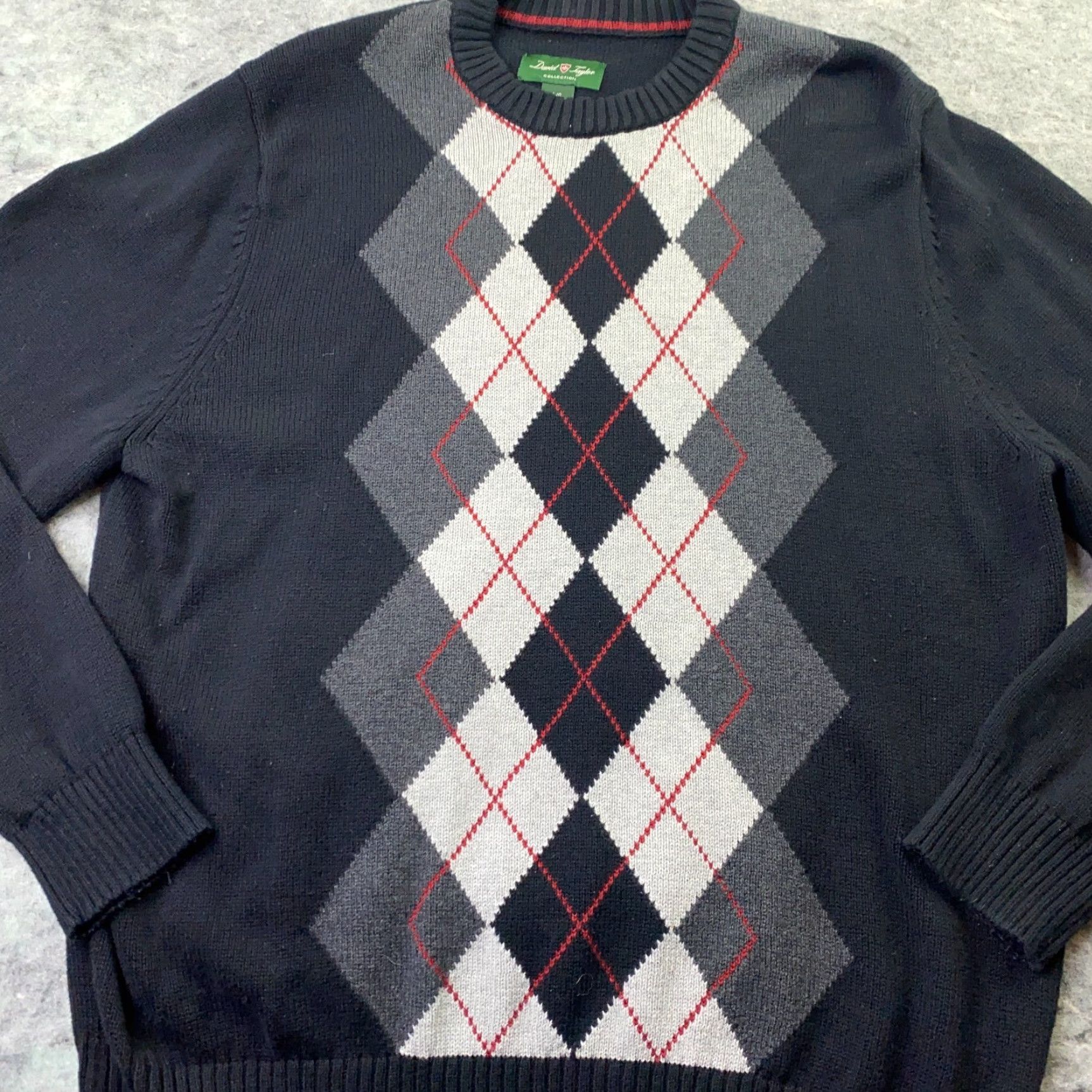 Vintage David Taylor Mens Sweater Large Black Argyle Cotton Crew Neck Long Sleeve Regular Fit Pullover Dad Theme Men Size US L / EU 52-54 / 3 - 2 Thumbnail