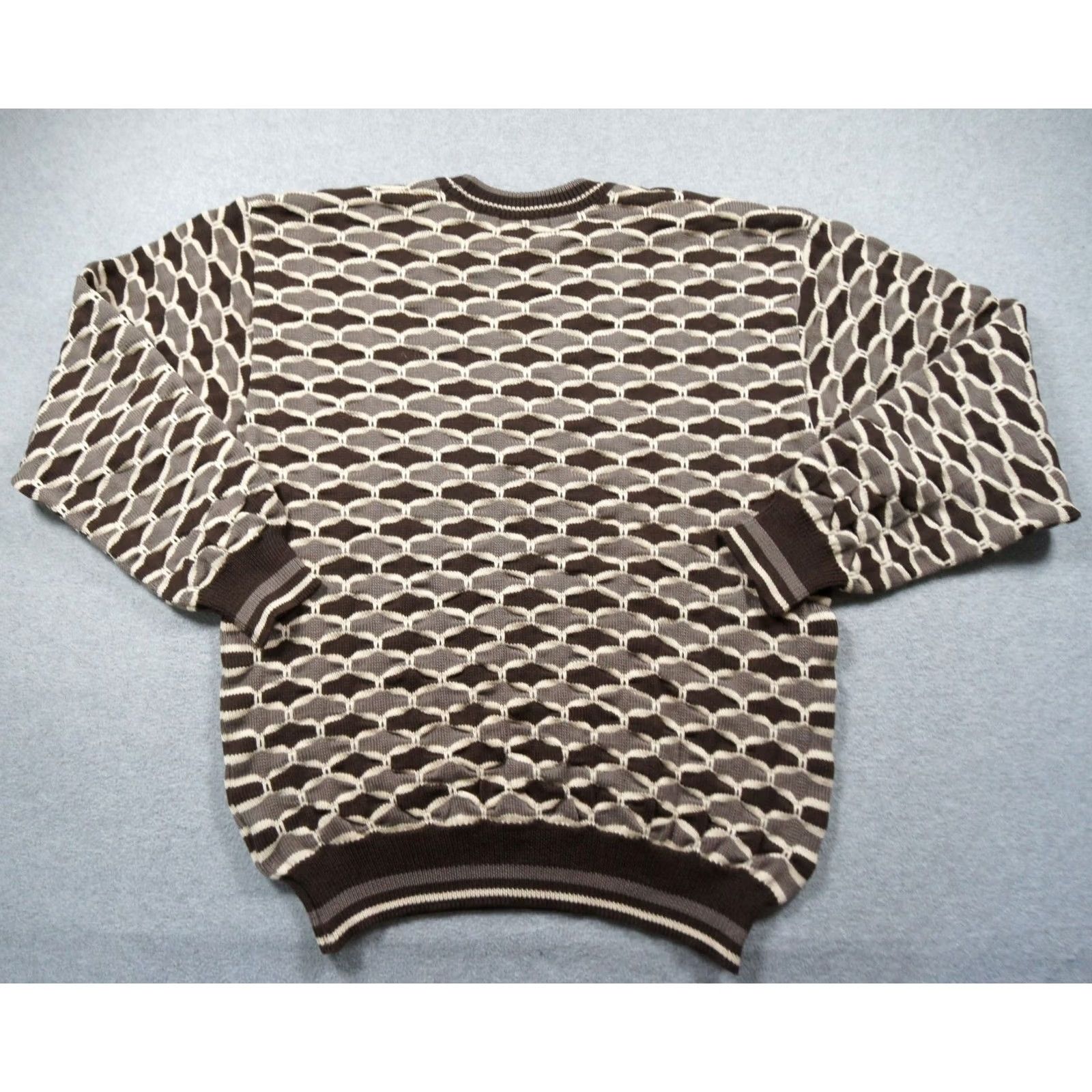 George VINTAGE Georges Rech Sweater Mens Medium Brown 3D Knit Crewneck Geometric Wool Size US M / EU 48-50 / 2 - 4 Thumbnail