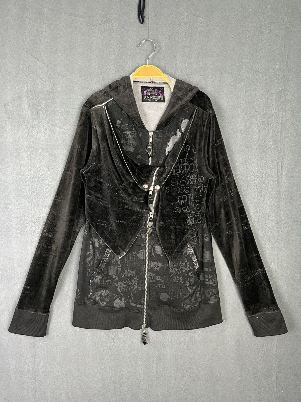 h. Group Anarchy All Over Print Black Velvet Zip Up Hoodie