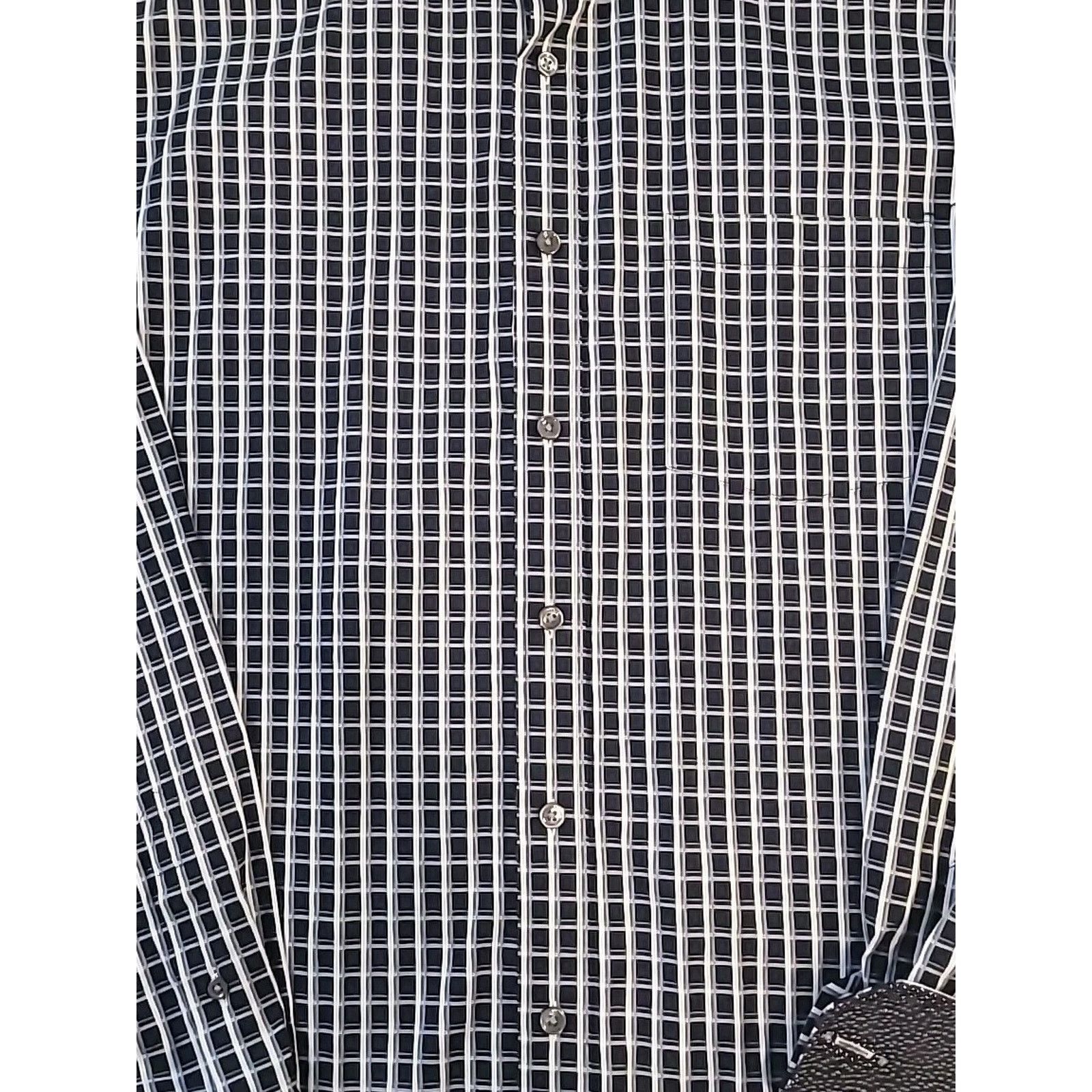 BUGATCHI Bugatchi Mens XL Dress Shirt Black White Check Flip Cuff Size US XL / EU 56 / 4 - 4 Thumbnail