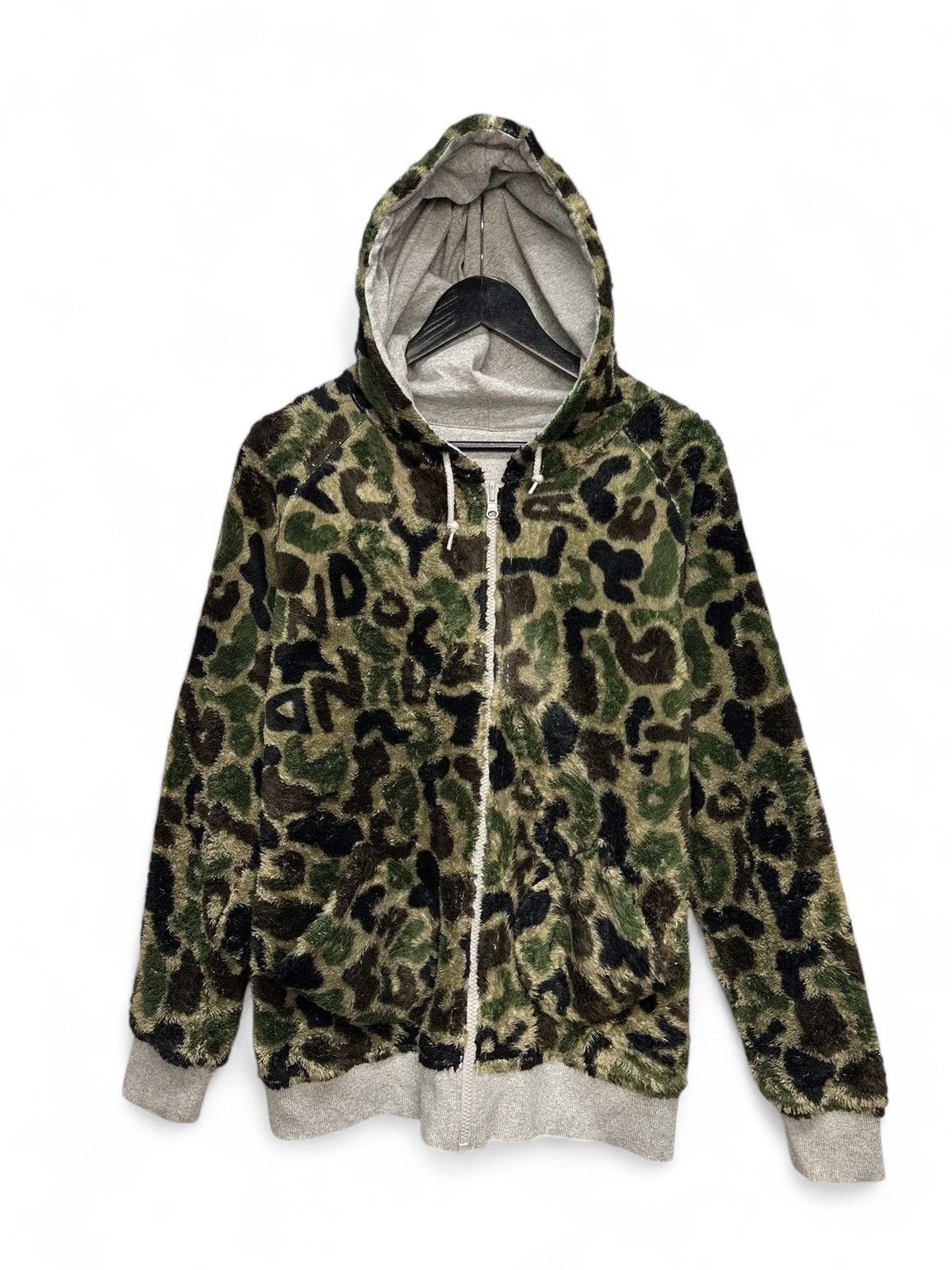Japanese Brand Vintage Laundry Grey Zip Hoodie with Camo Fur Hood Size US M / EU 48-50 / 2 - 9 Thumbnail