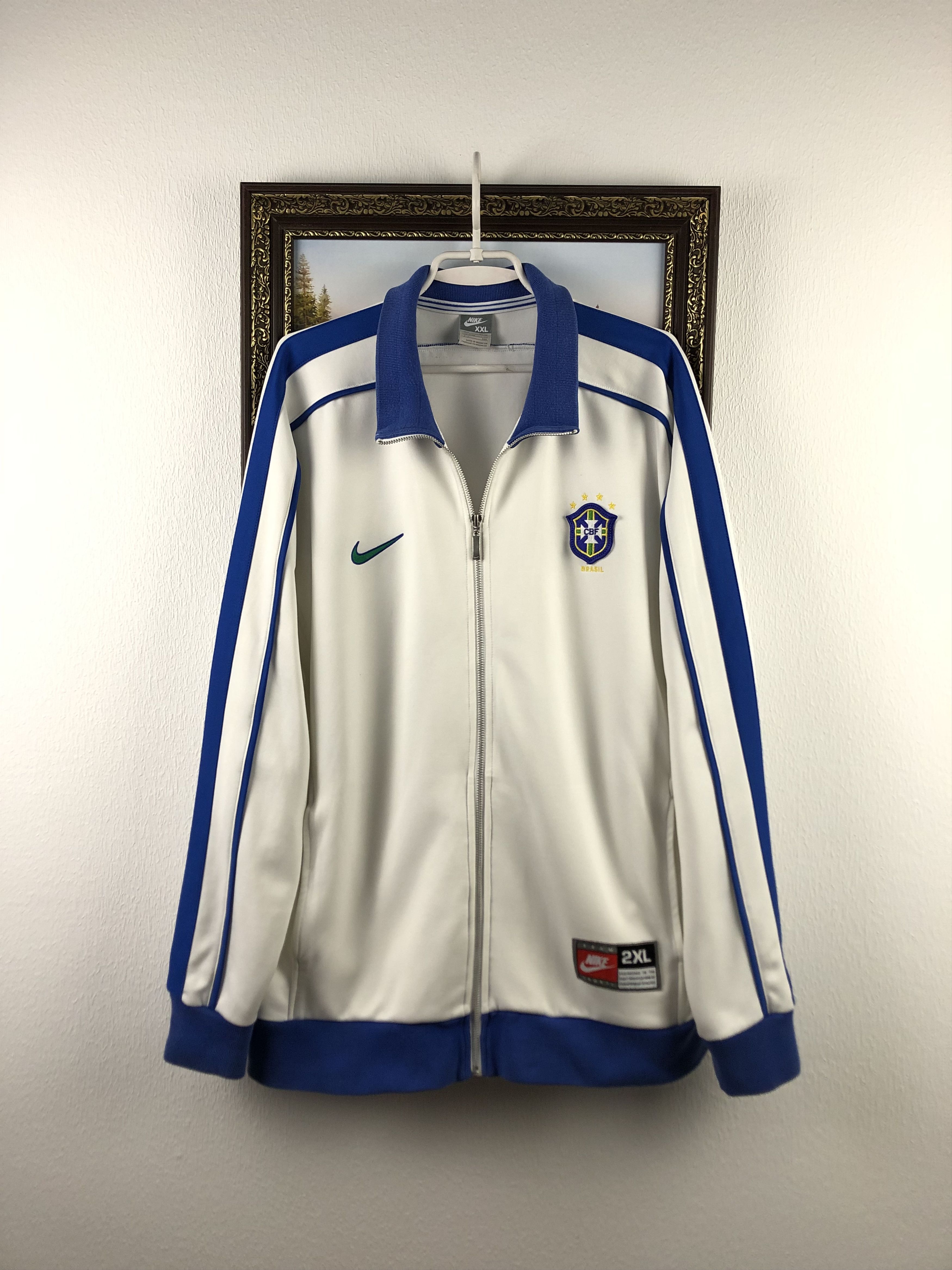 Nike × Vintage Vintage Nike Brazil Jacket Soccer Track Top White Zip Size US XXL / EU 58 / 5 - 1 Thumbnail