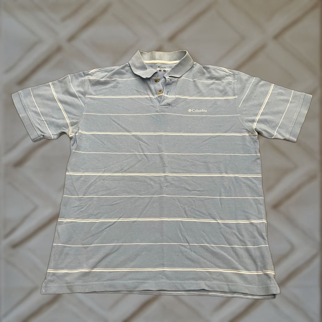 Vintage Columbia Polo Shirt Mens Large Blue White Striped Short Sleeve Outdoor Fishing Brand Polo Shirt L Reg, Blue, 46 Chest, All Seasons, Cotton Blend, Mens Size US L / EU 52-54 / 3 - 1 Thumbnail