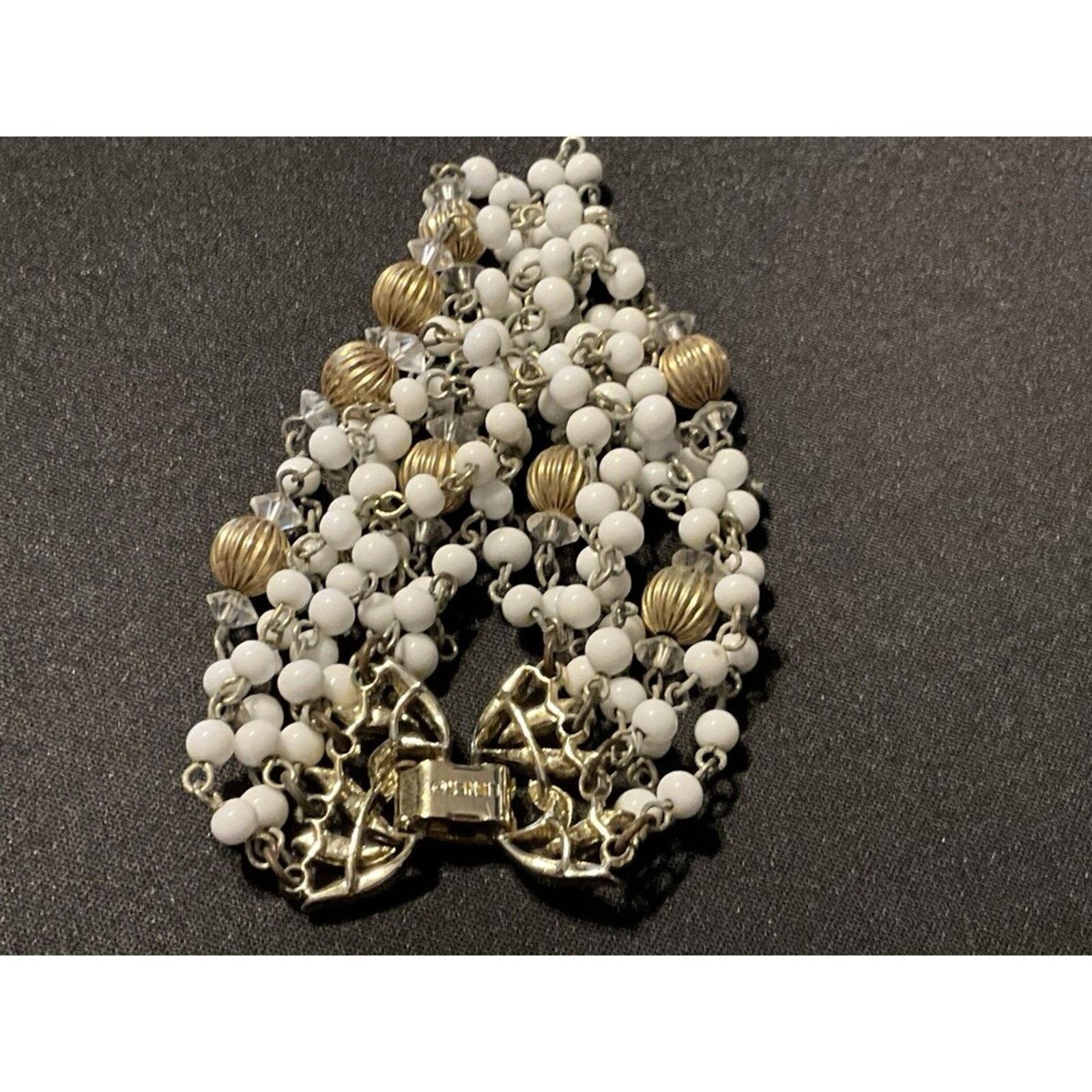 Other Lisner Signed Gold Tone 8 Strand White & Gold Beads Size 6.5 Size ONE SIZE - 6 Thumbnail