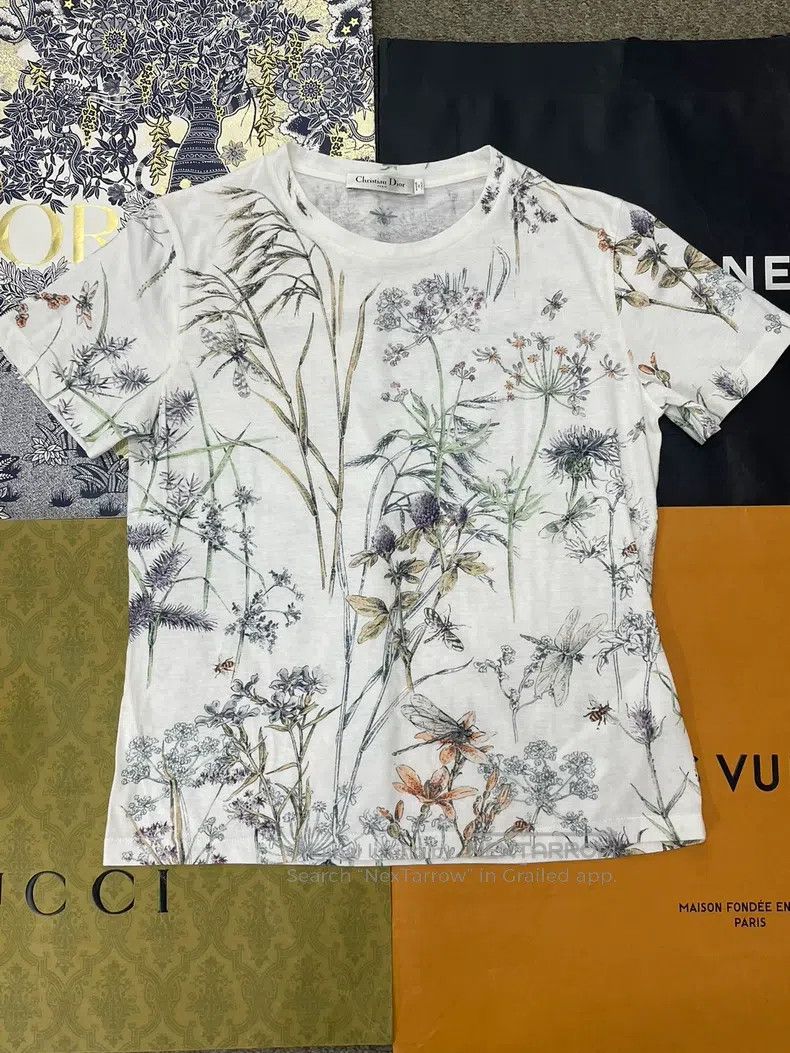 Dior Dior White floral print short sleeves Size L / US 10 / IT 46 - 1 Thumbnail