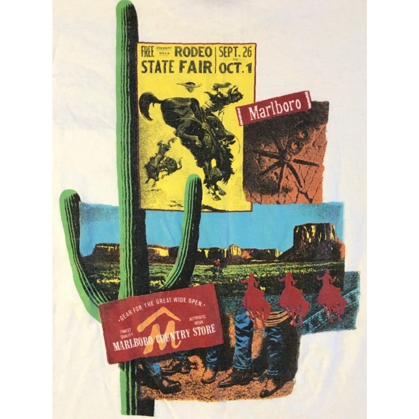 Marlboro VINTAGE Marlboro Shirt XL White 90s Cowboy Rodeo T-Shirt Men Short Sleeve USA 80s Grunge Biker Rock Smoke Retro Camels Single Stitch Size US XL / EU 56 / 4 - 3 Thumbnail