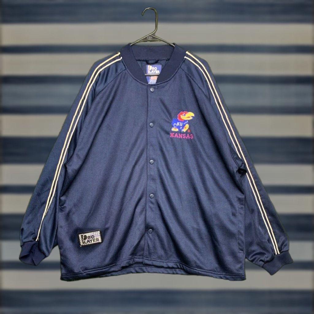 Pro Player VINTAGE Pro-player Jacket Mens XL Full Zip Embroidered Blue Striped Jayhawks Football Art 90s Mens Ul Size US XL / EU 56 / 4 - 1 Thumbnail