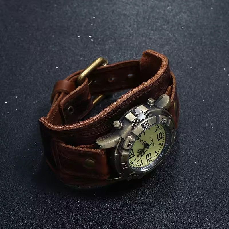 Jewelry Round Quartz Watch With Leather Band Size ONE SIZE - 2 Thumbnail