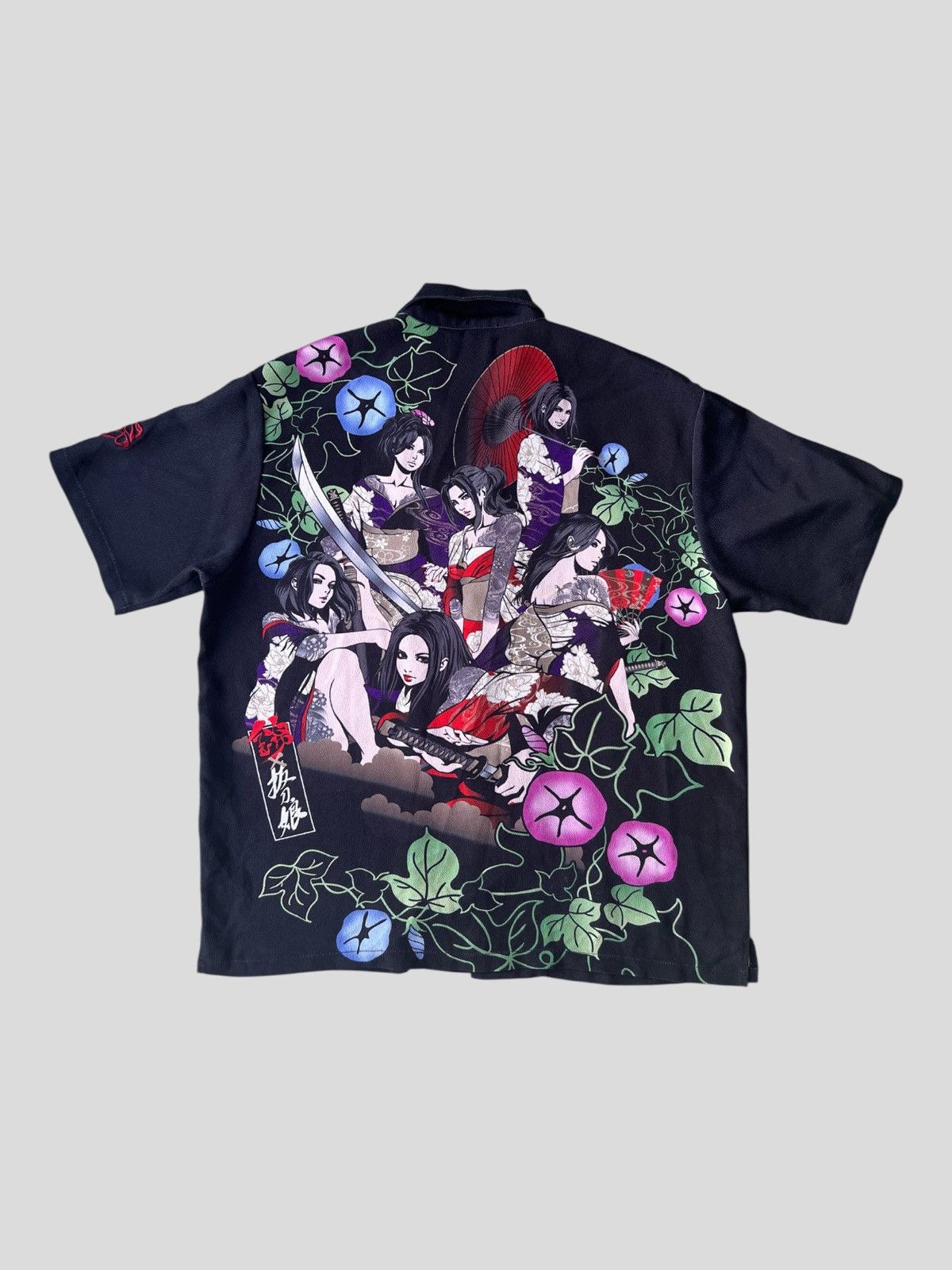 Karakuri Tamashii 🇯🇵 Traditional Geisha Yakuza Sakura Motif Camp Collar Shirt Size US XL / EU 56 / 4 - 1 Thumbnail