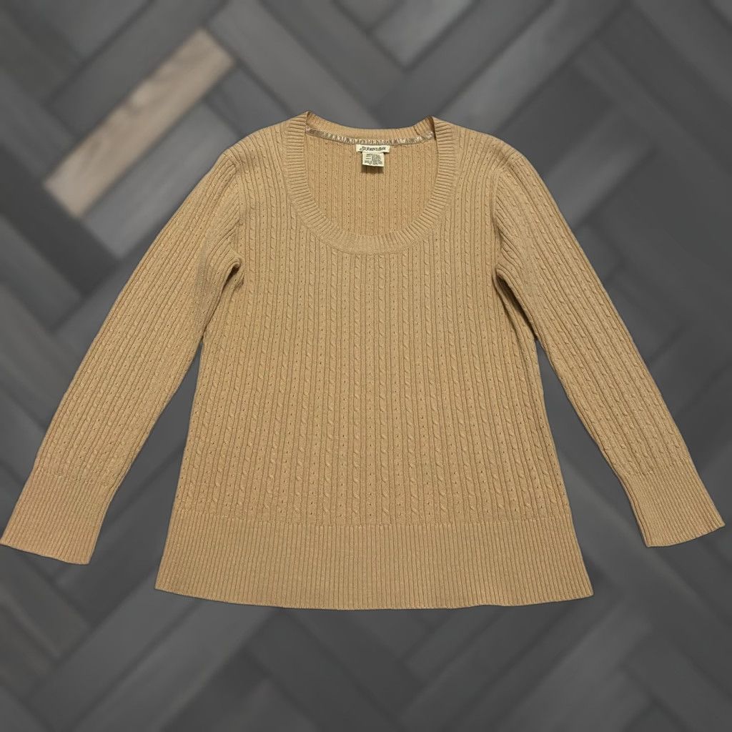 Vintage St. John's Bay Women's Sweater Cable-Knit Crew Neck Long Sleeve Beige Size M Pullover Casual Knitwear Womens Size M / US 6-8 / IT 42-44 - 1 Thumbnail