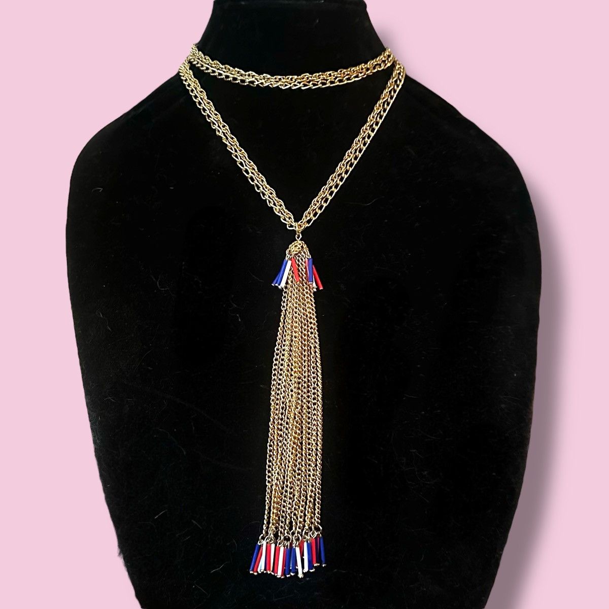 Vintage Vintage long double strand red, white & blue tassel necklace Size ONE SIZE - 1 Thumbnail
