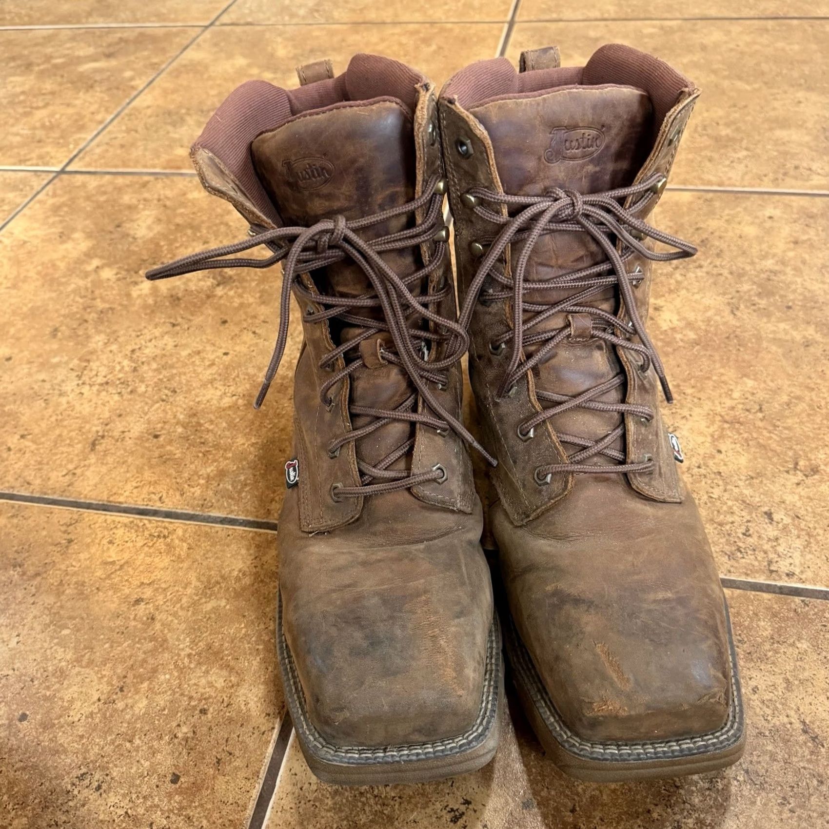 Justin Boots Justin Workboots Rush 8 Inch Size 13 D Safety Toe Mens Brown Leather SE468 EUC Boots Size US 13 / EU 46 - 2 Thumbnail