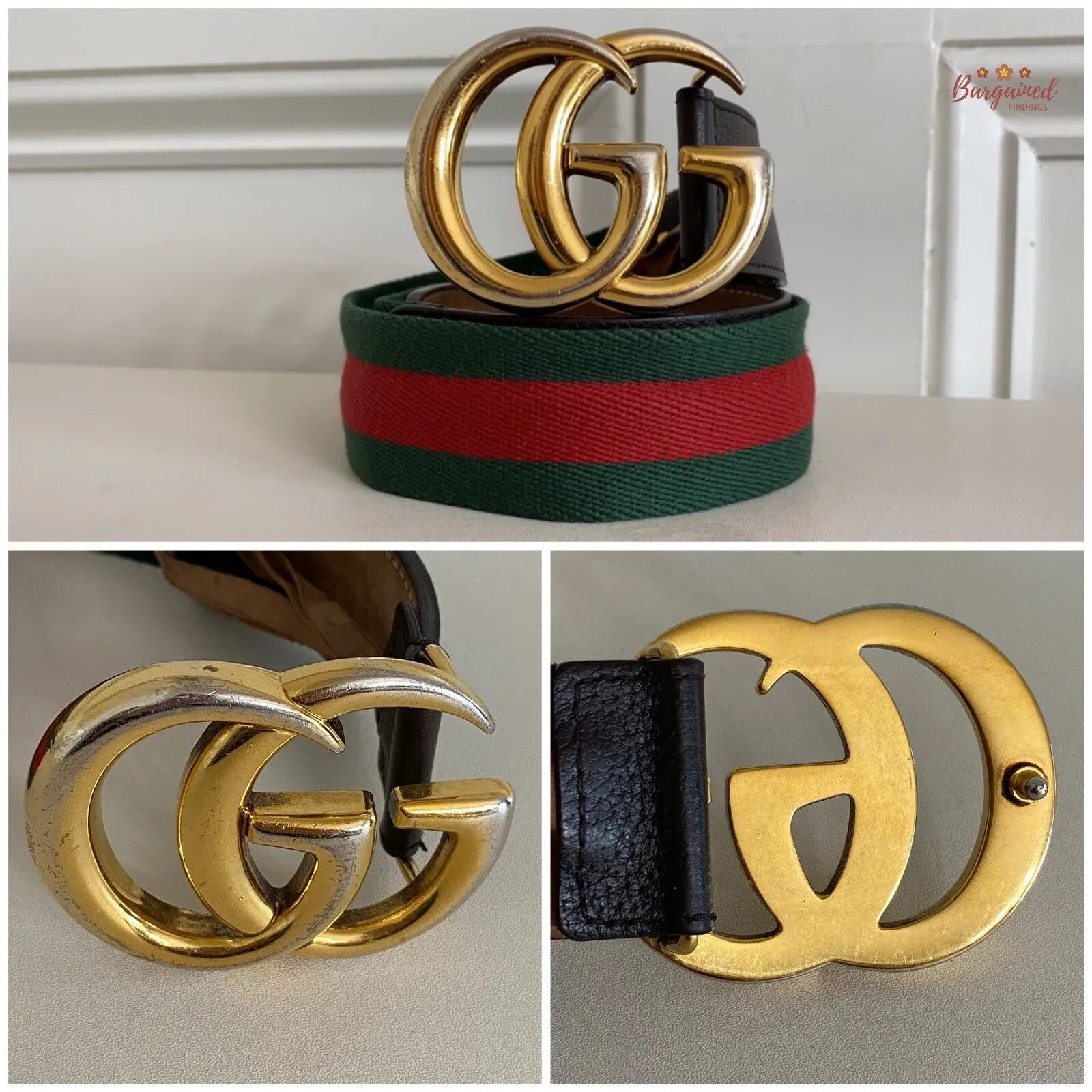 Gucci Gucci Web Canvas Brown Leather Gold Double G Buckle Belt Size 26 - 2 Thumbnail