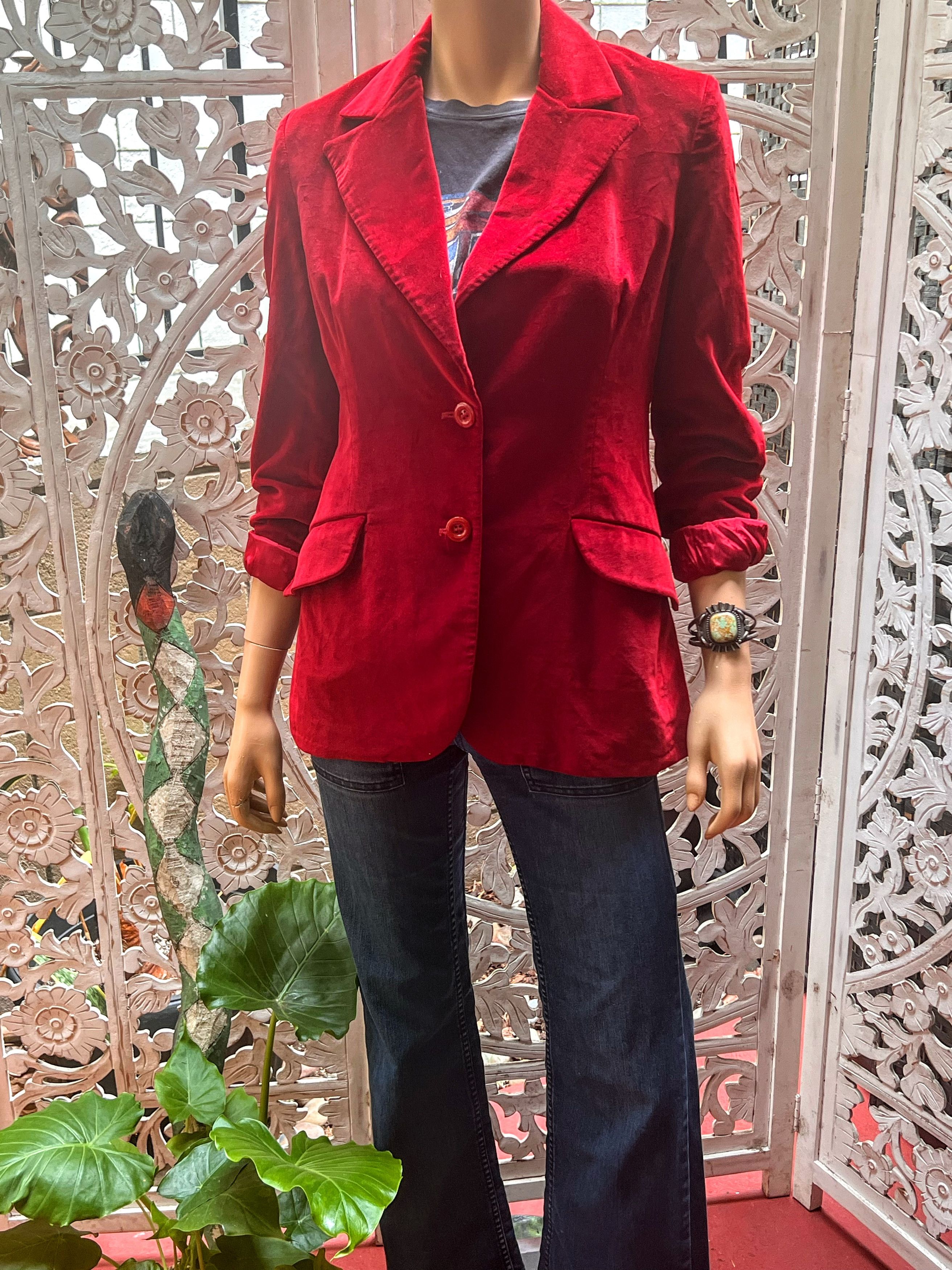 Vintage Vintage 1970s burgundy velvet blazer Size L / US 10 / IT 46 - 2 Thumbnail
