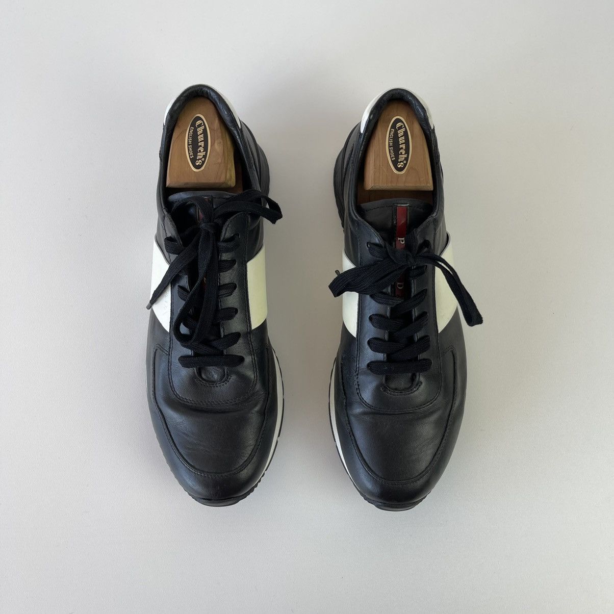 Prada Prada Two Tone Leather Low Trainers Sneakers Black 4E 2602 Size US 9 / EU 42 - 5 Thumbnail