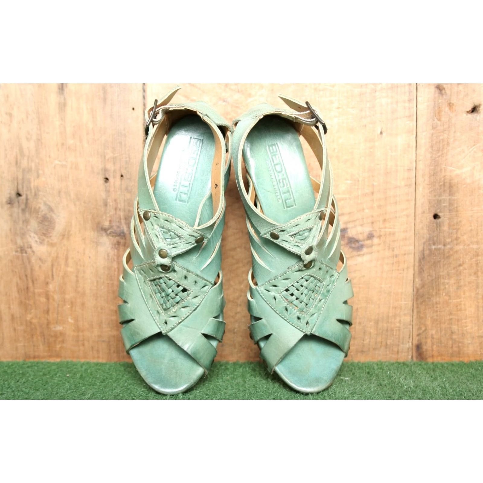 Bed Stu BED STU Seafoam Blue Gladiator Sandals High Heel Peep Toe Buckle 6 Women Leather Sandal Size 6_Blue 3-3.9in Gladiator Women Sandal Size 6 Size US 6 / IT 36 - 4 Thumbnail