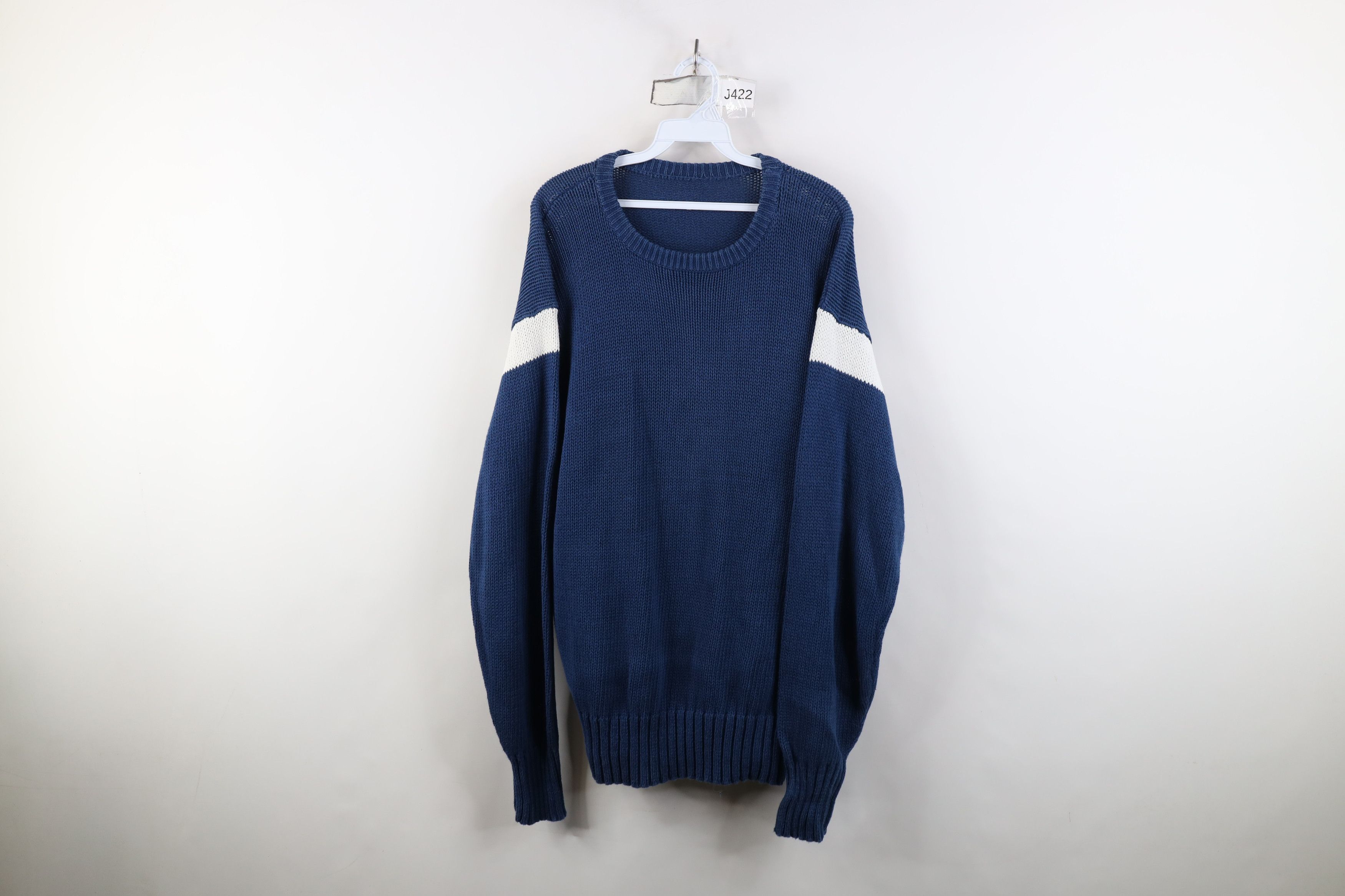Vintage Vintage 90s Streetwear Block Knit Crewneck Sweater Blue Size US L / EU 52-54 / 3 - 1 Thumbnail