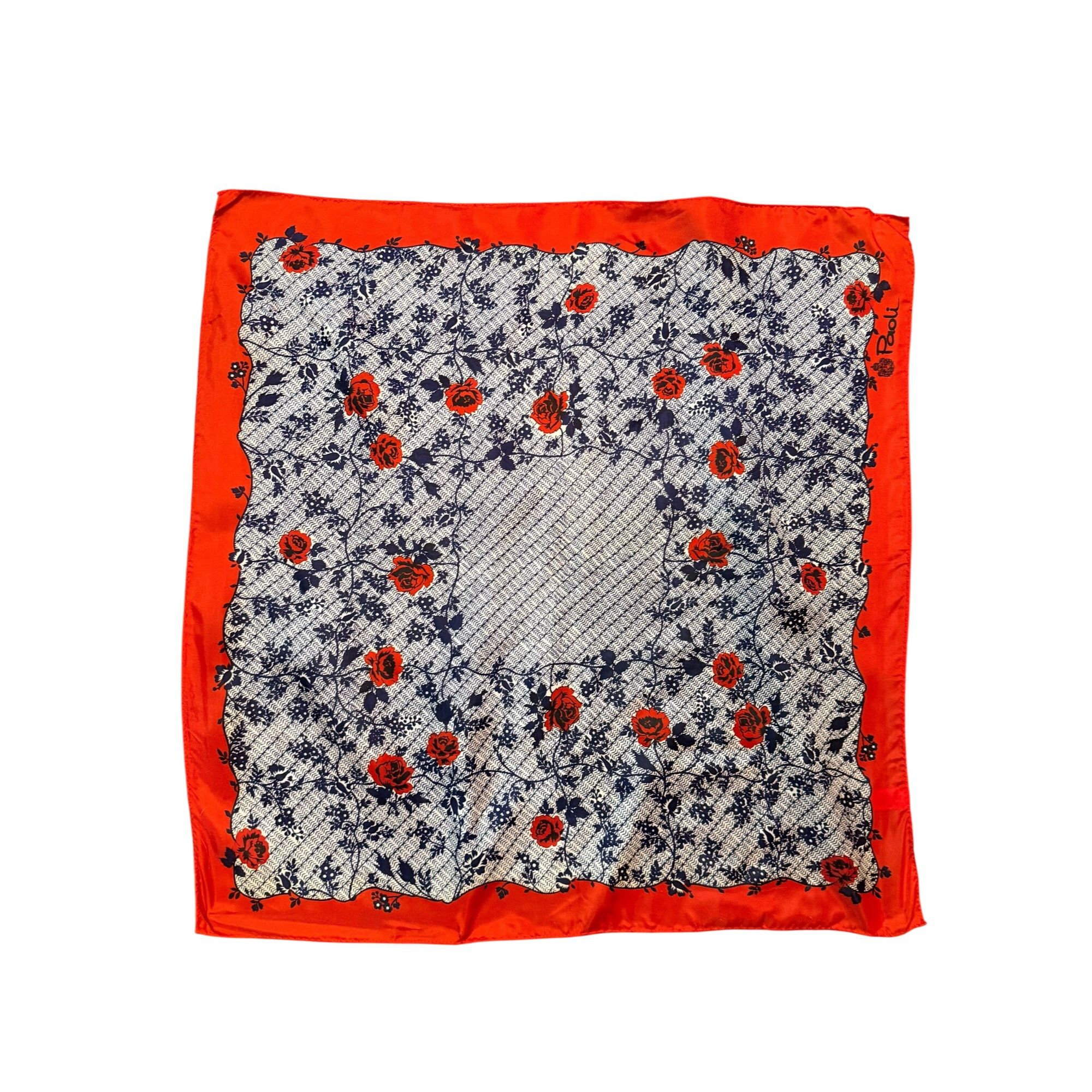 Vintage Vintage Paoli Red & Blue Rose Patterned Acetate Scarf Made I Size ONE SIZE - 9 Thumbnail