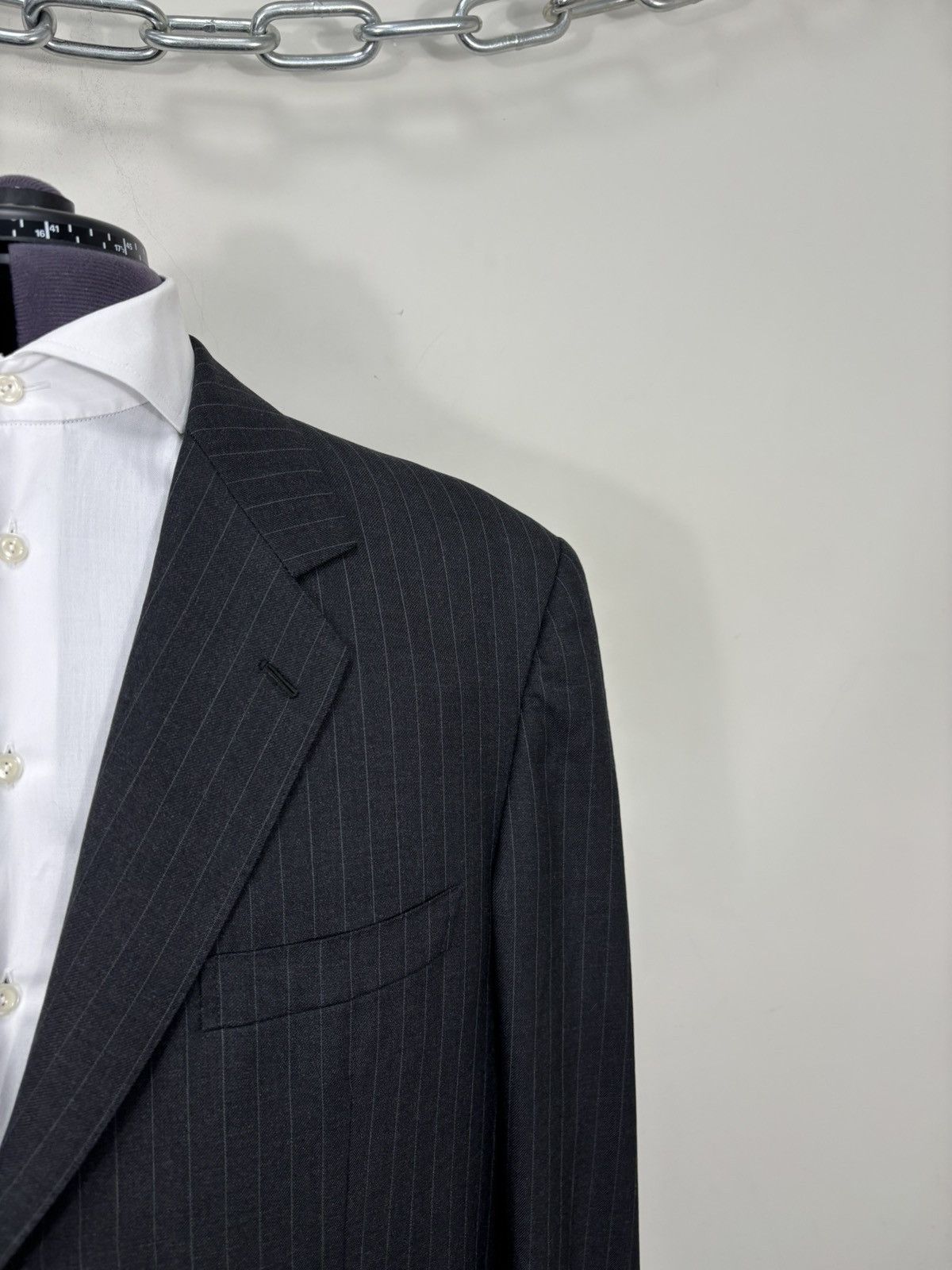 Holland & Sherry Holland & Sherry Men’s Dark Gray Pinstripe Wool Suit Size 52R - 3 Thumbnail