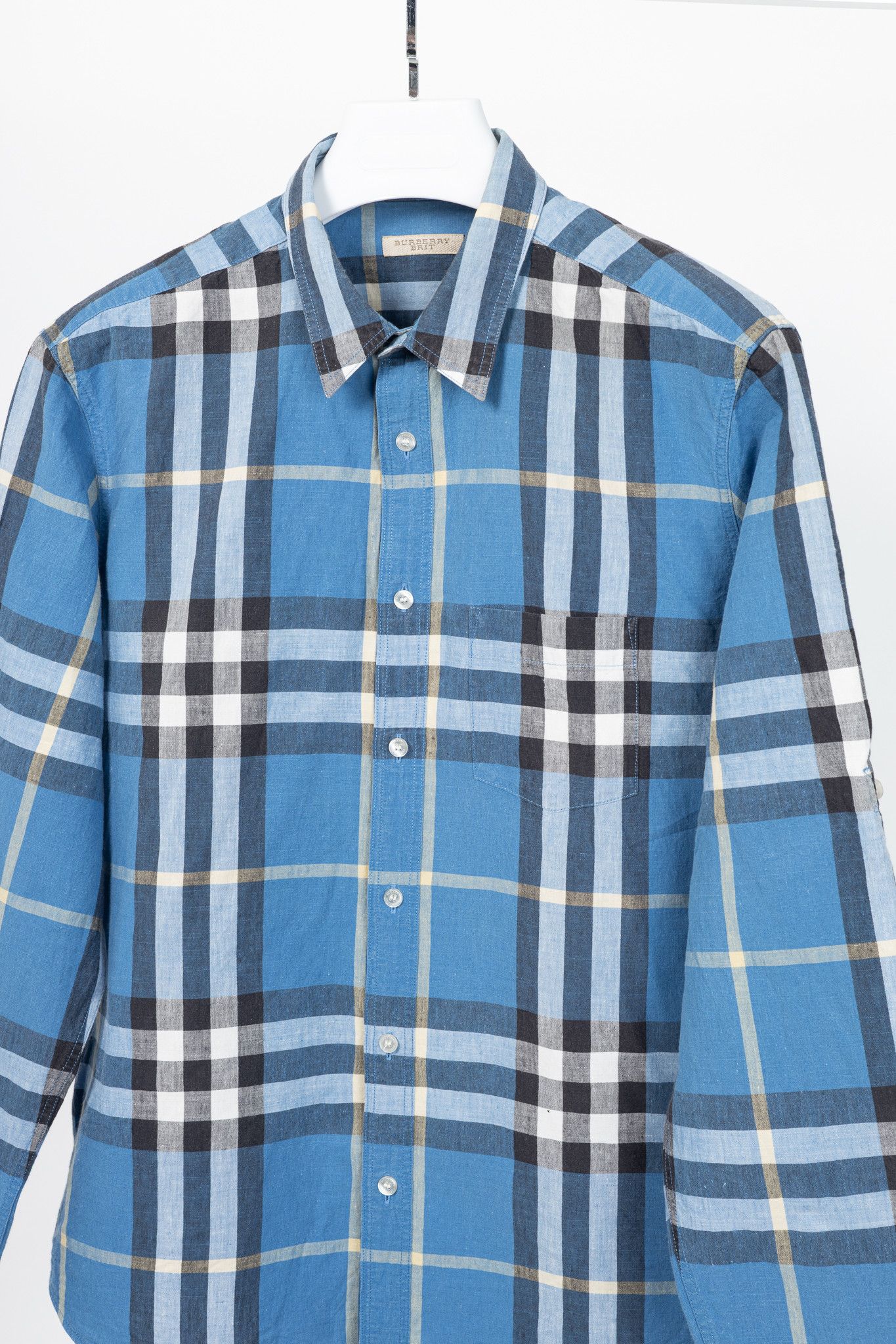 Burberry Burberry Brit Blue Check Cotton Linen Buttoned Shirt Size US XL / EU 56 / 4 - 3 Thumbnail