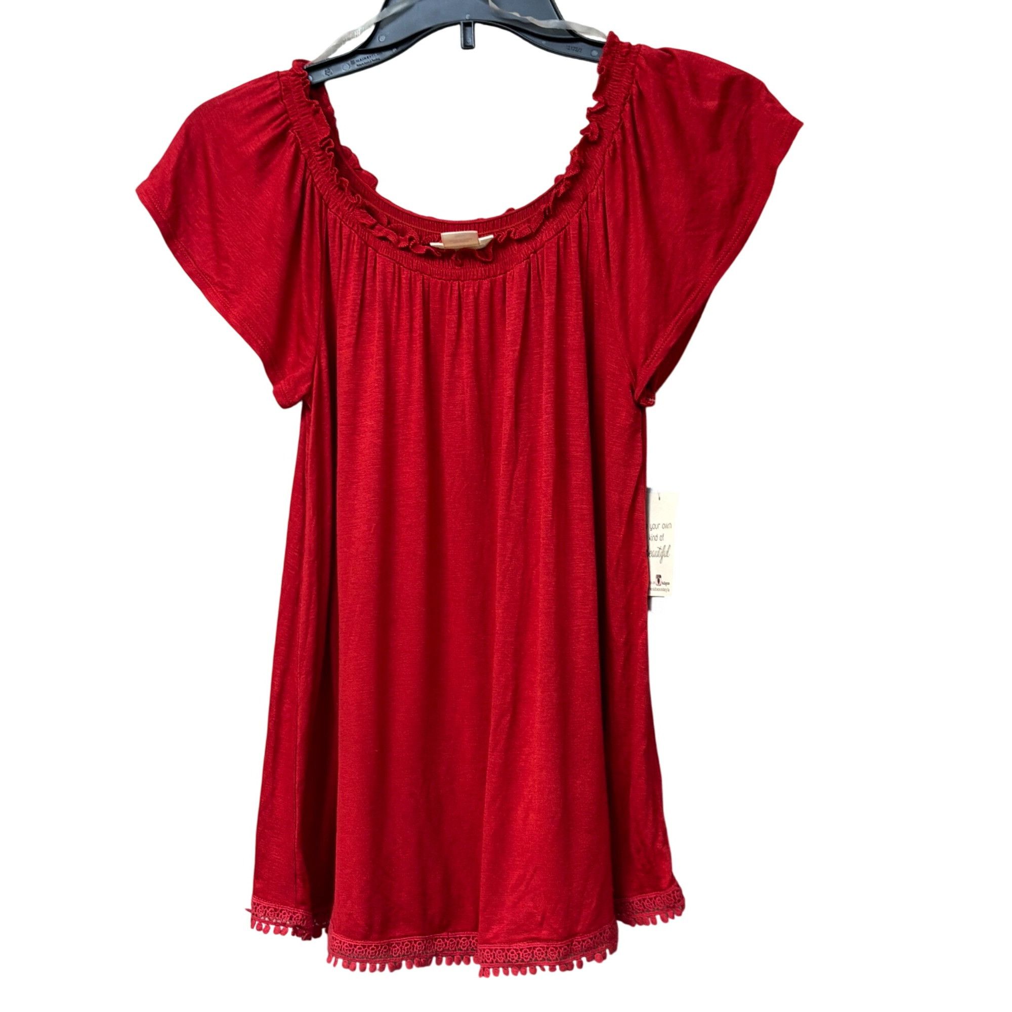 Other Belle Du Jour Juniors' Flutter Sleeve Peasant Top, Pomegran Size S / US 4 / IT 40 - 4 Thumbnail