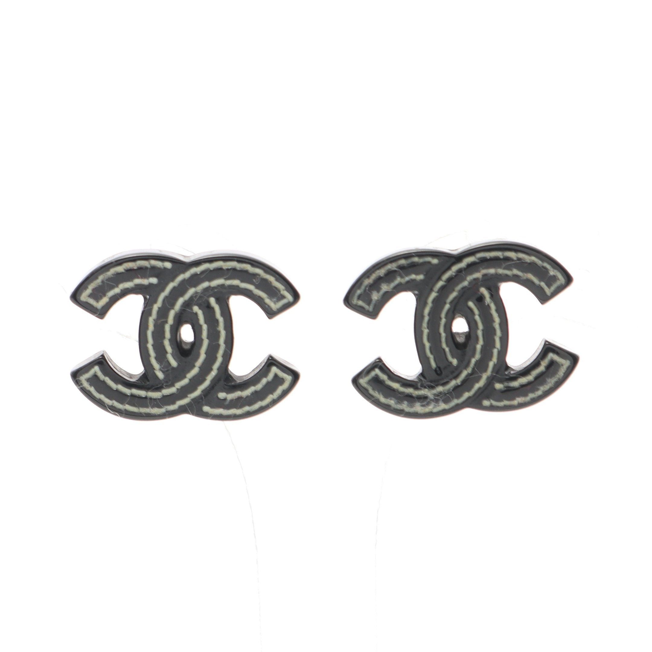 Chanel Chanel Coco Mark Earrings Black Silver 05A Size ONE SIZE - 1 Thumbnail