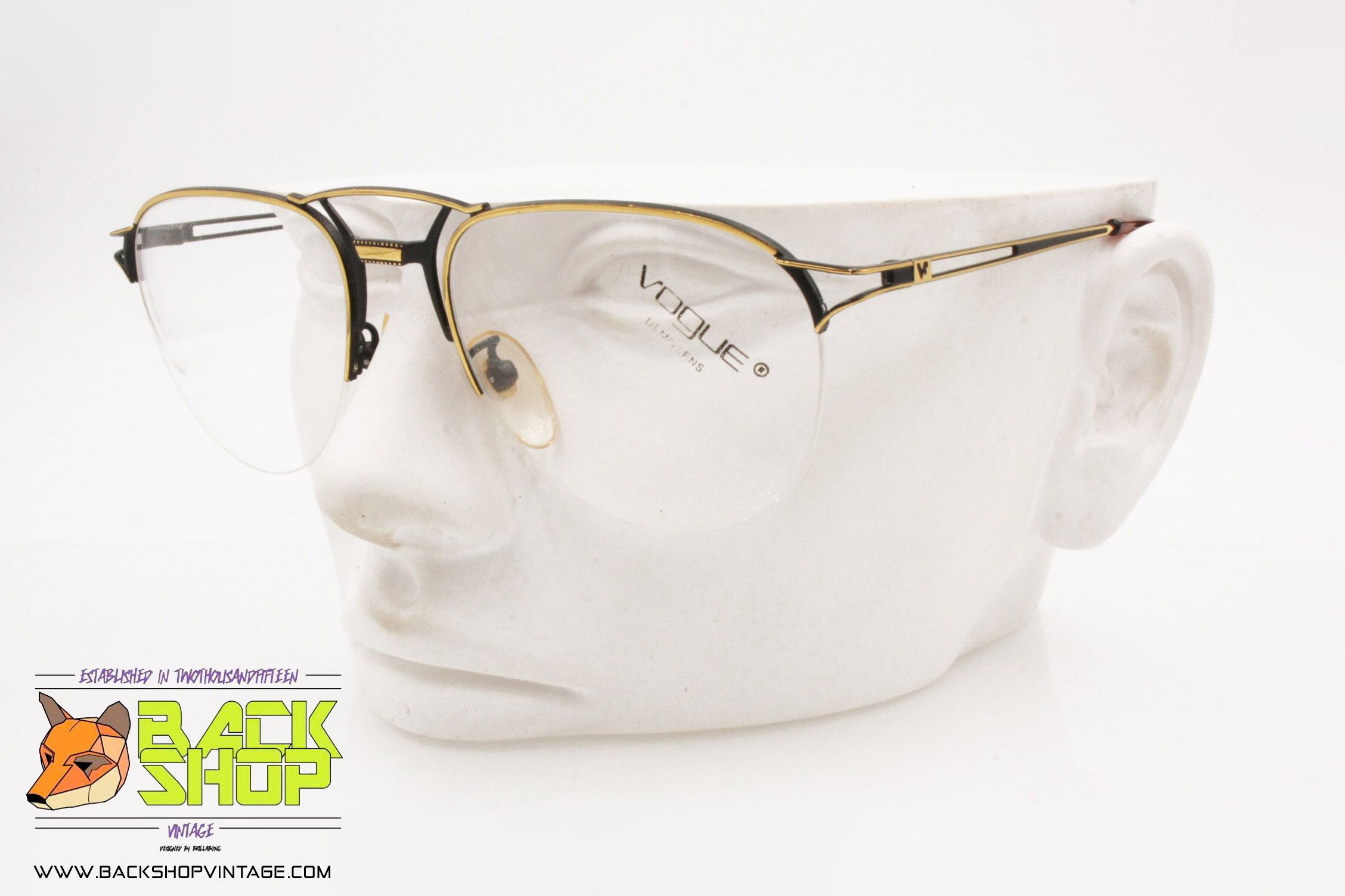 image of Vogue Mod. Donald/n Or/ne, Vintage Large Oval Aviator Frame in Black/Golden, Men's