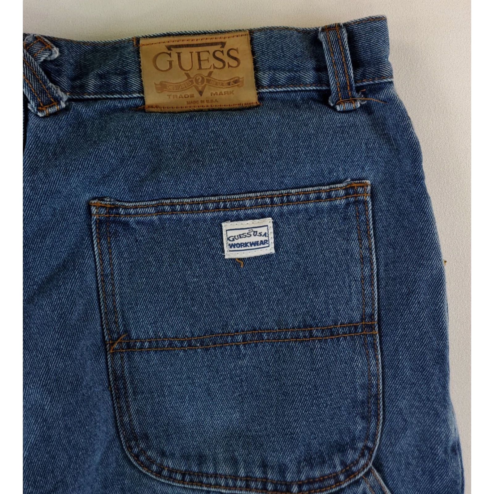 Guess VINTAGE Guess Jeans VTG 90s Carpenter Made USA Blue Baggy Mens 36 Wide-Leg 36x32 Official USA Made Mens Baggy Carpenters Jeans Size US 36 / EU 52 - 3 Thumbnail