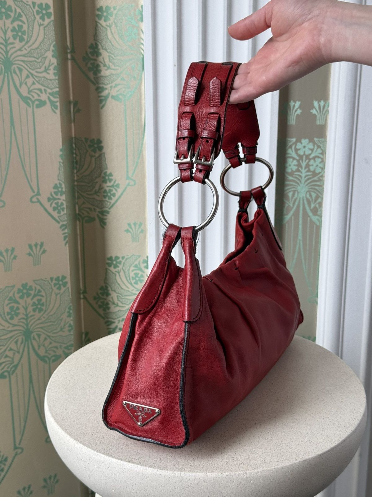 Prada Vintage Prada Logo Red Soft Leather Shoulder Bag Size ONE SIZE - 3 Thumbnail