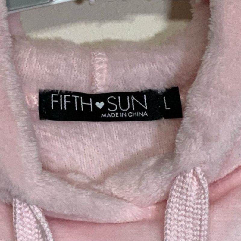 Unknown London Fifth Sun "Choose Happy" Pink Plush Hoodie Womens Size L NWT Size L / US 10 / IT 46 - 6 Thumbnail