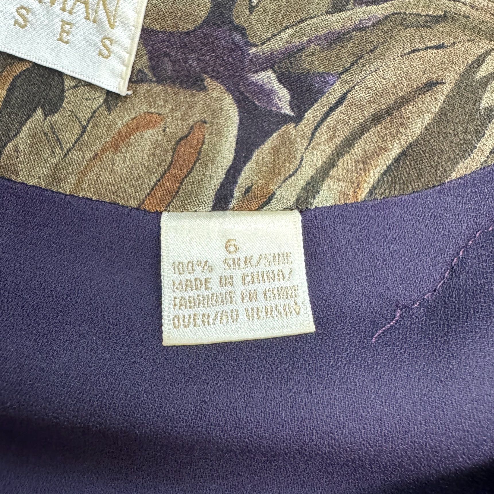 Vintage VINTAGE Dana Buchman Dress Womens 6 Brown Purple Floral Silk Button Up Midi 90's Boho Retro Cottage Designer Size M / US 6-8 / IT 42-44 - 6 Thumbnail
