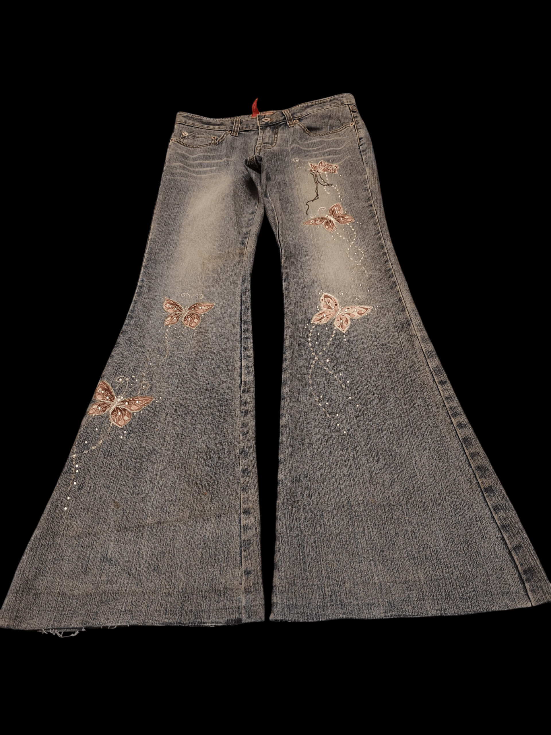 If Six Was Nine Japanese 90s Tantra Butterfly bead pattern Flared jeans Size US 28 / EU 44 - 4 Thumbnail