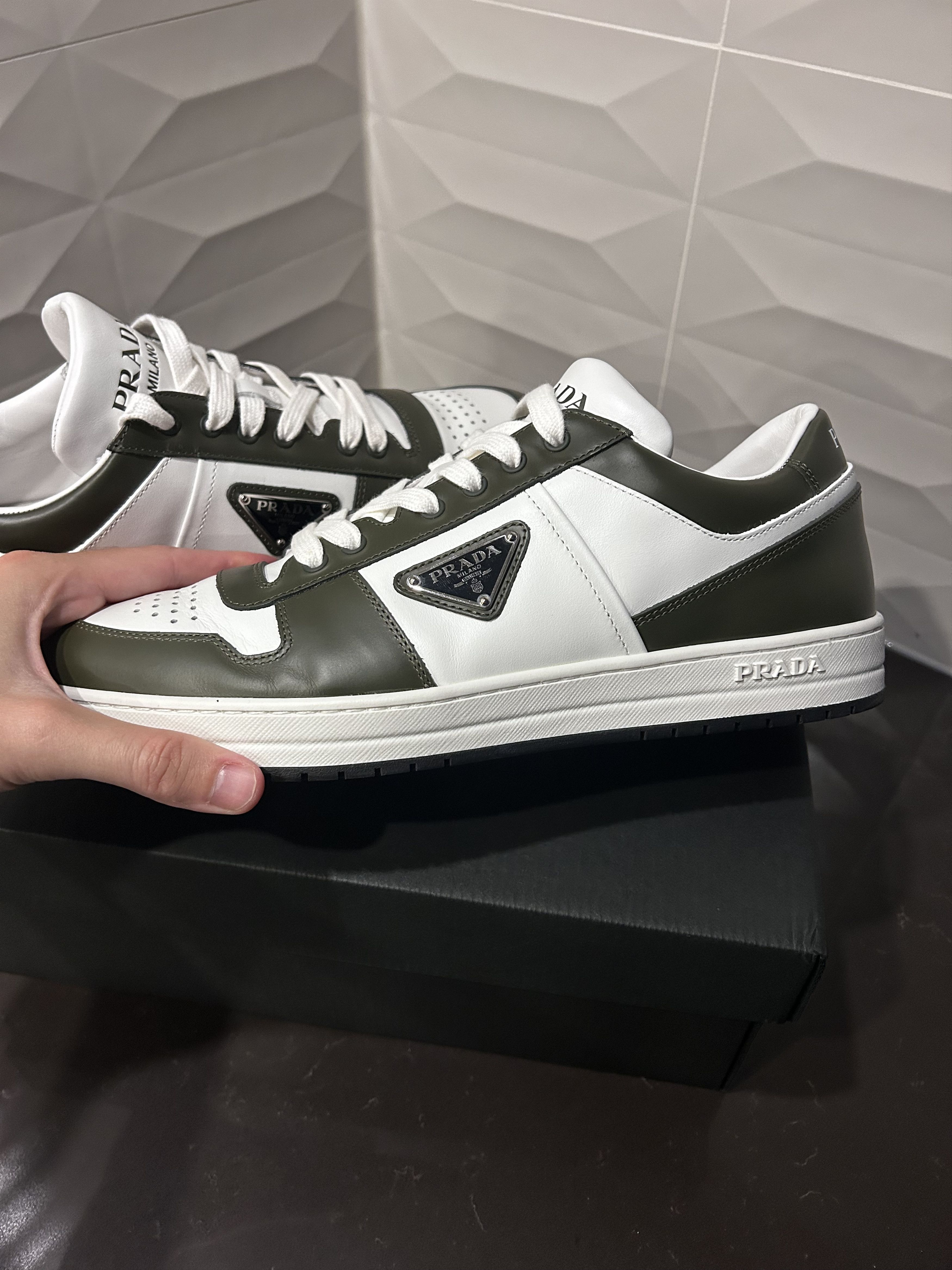 Prada 👟 Prada Downtown Leather Sneakers – Olive Green – Sz 10US Size US 10 / EU 43 - 12 Thumbnail