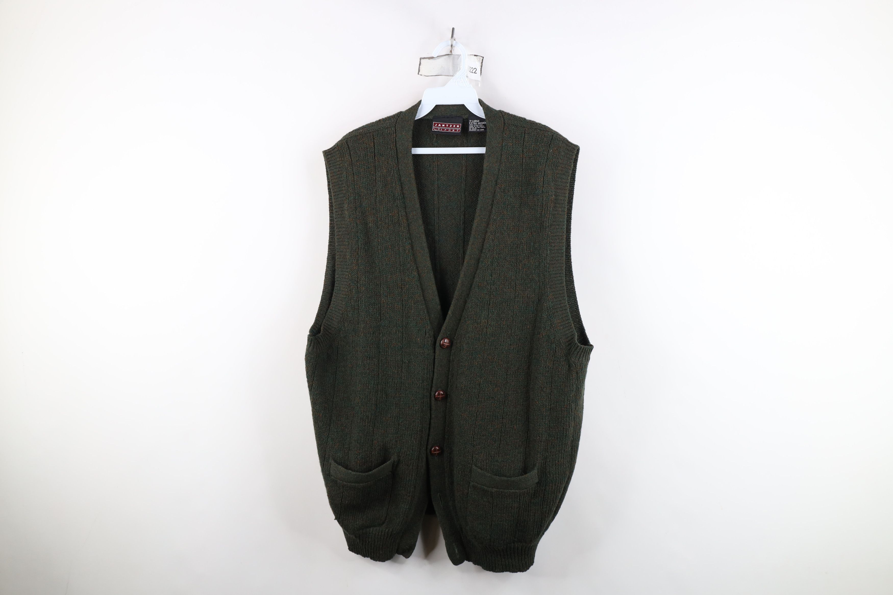Vintage Vintage 90s Streetwear Ribbed Cardigan Sweater Vest Green Size US XL / EU 56 / 4 - 1 Thumbnail