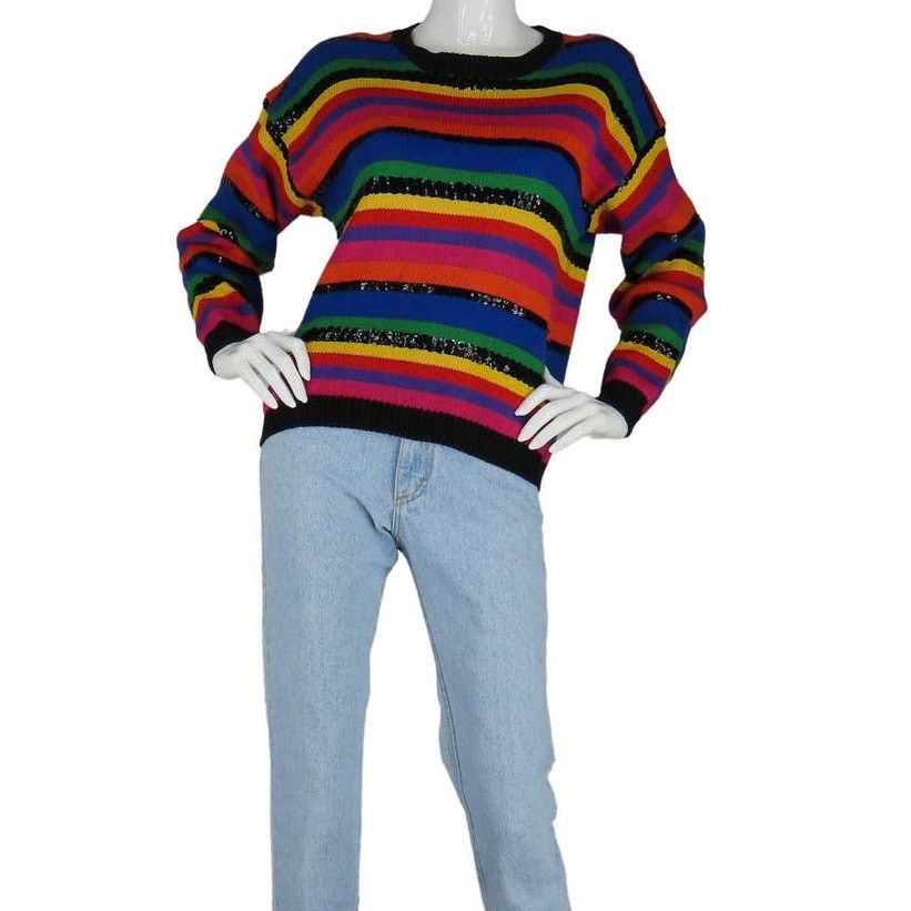 Vintage 1980s Vintage Rainbow Sequin Sweater Size M / US 6-8 / IT 42-44 - 1 Thumbnail