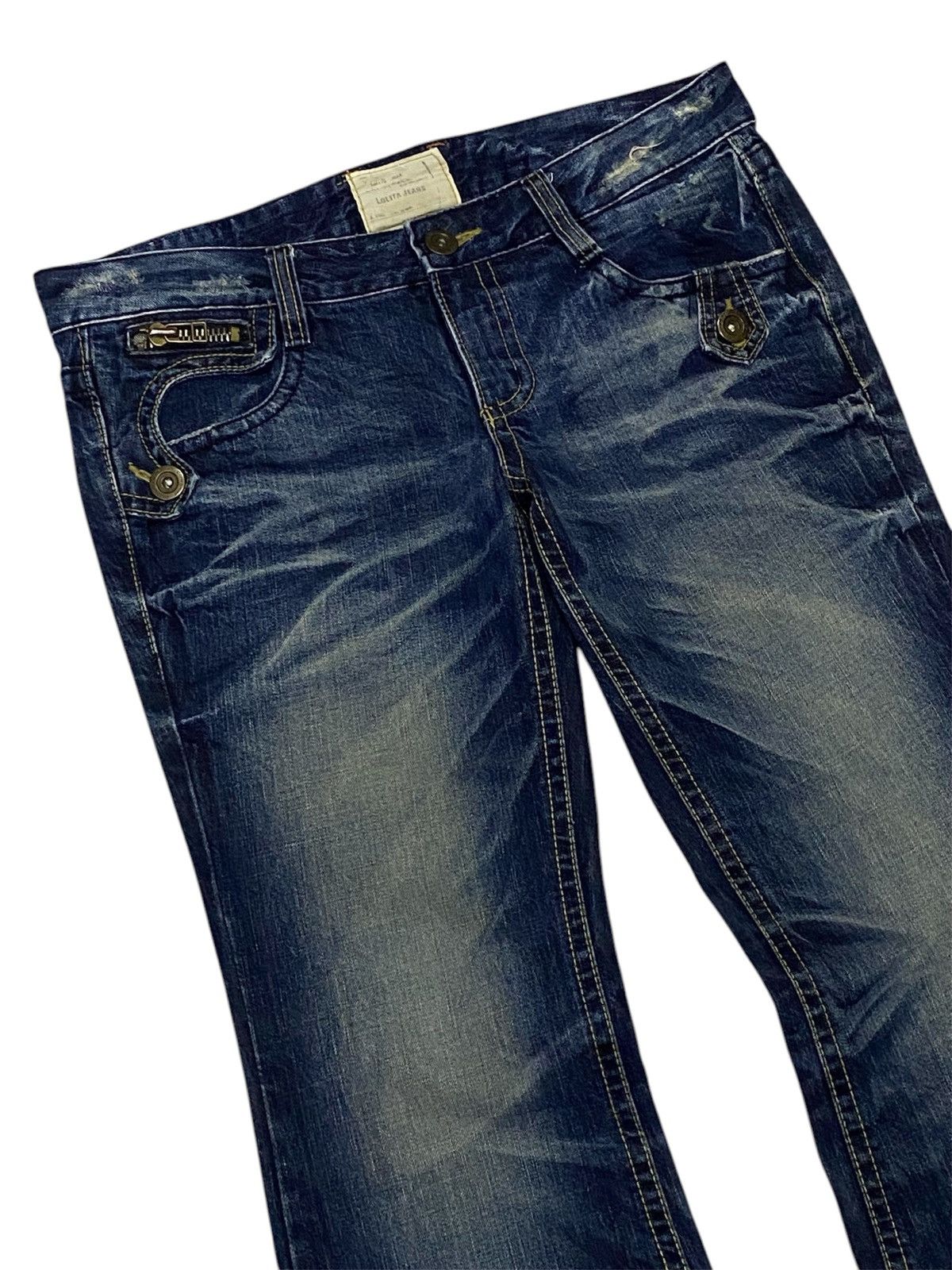 Hysteric Glamour Super Flare💃Lolita Zebra Pocket Distressed Denim Pants Size US 35 - 4 Thumbnail