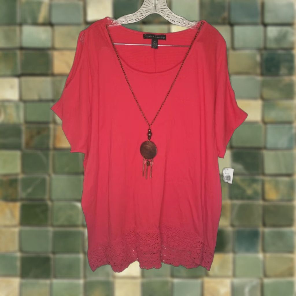 Vintage French Laundry Womens 1X Red Blouse with Necklace NWT Size XL / US 12-14 / IT 48-50 - 1 Thumbnail