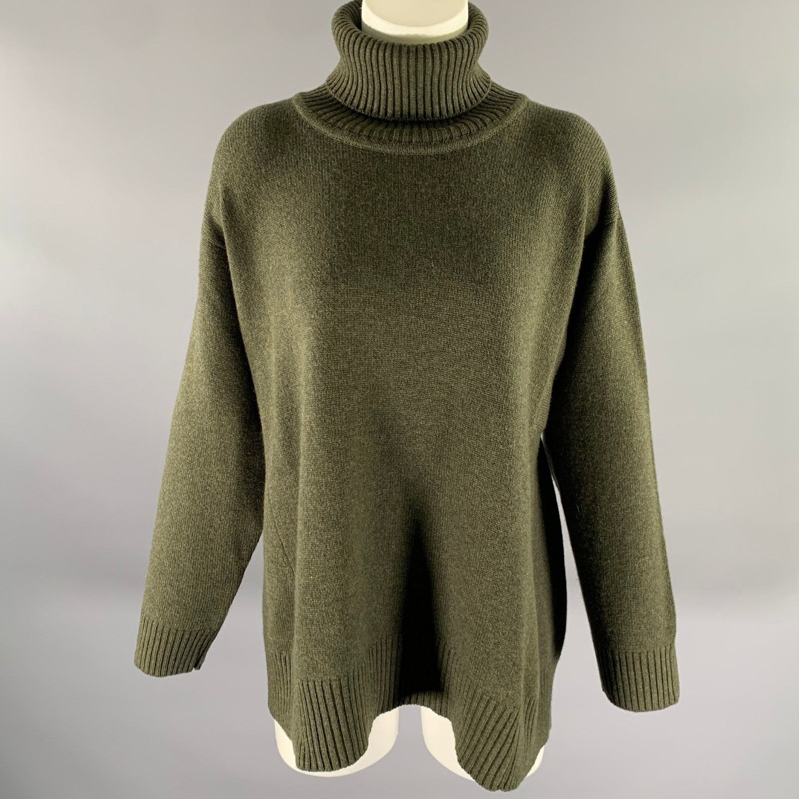 eskandar ESKANDAR Green Olive Cashmere Oversized Turtleneck Sweater Size ONE SIZE - 1 Thumbnail