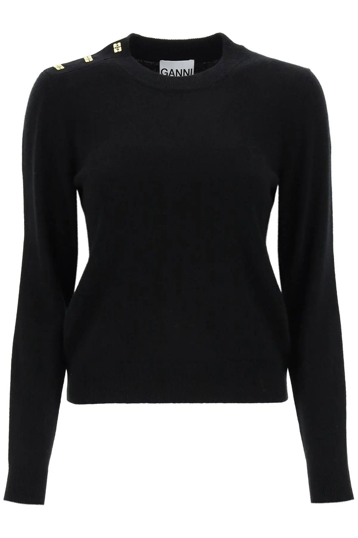 Image of Ganni O1S22I1N1223 Butterfly Buttons Sweater In Black, Women's (Size XS)