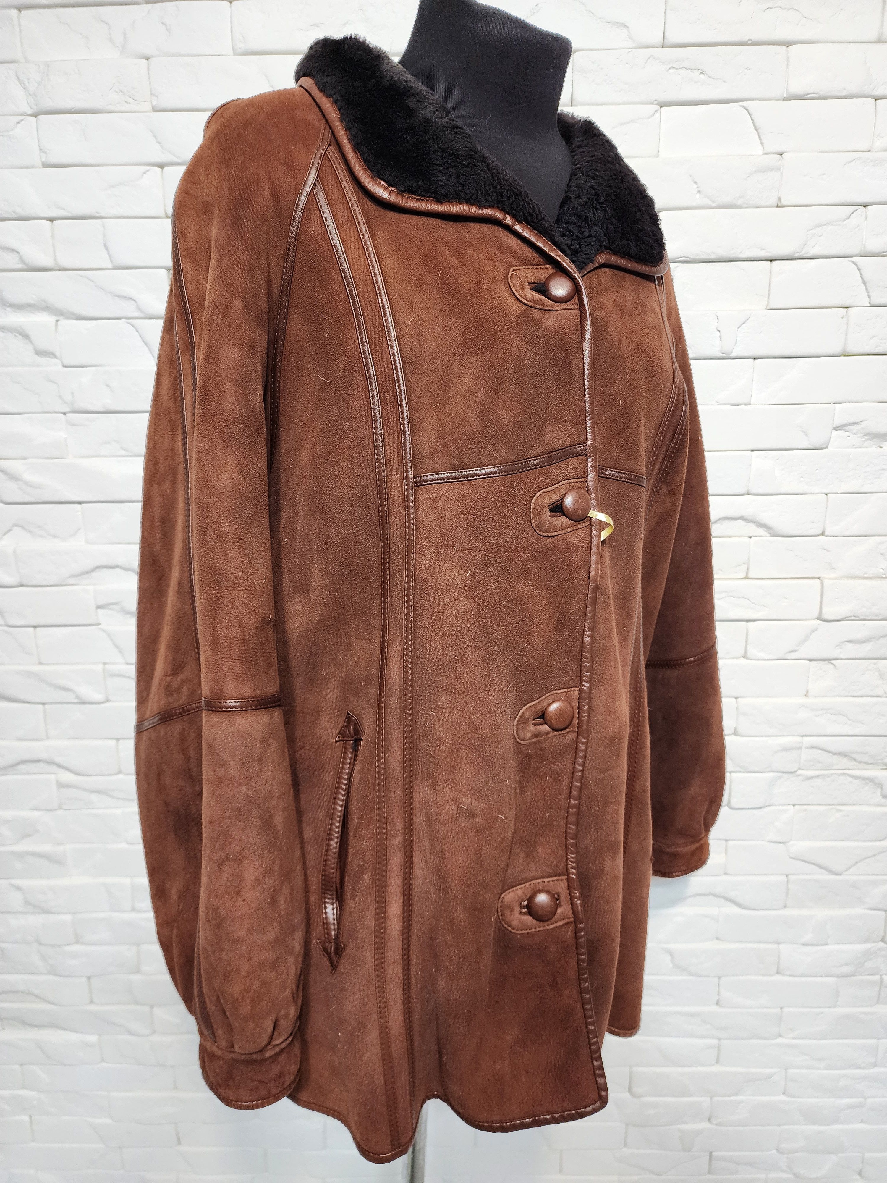 Genuine Leather Brown Women's Sheepskin Coat Size XXL / US 16-18 / IT 52-54 - 3 Thumbnail