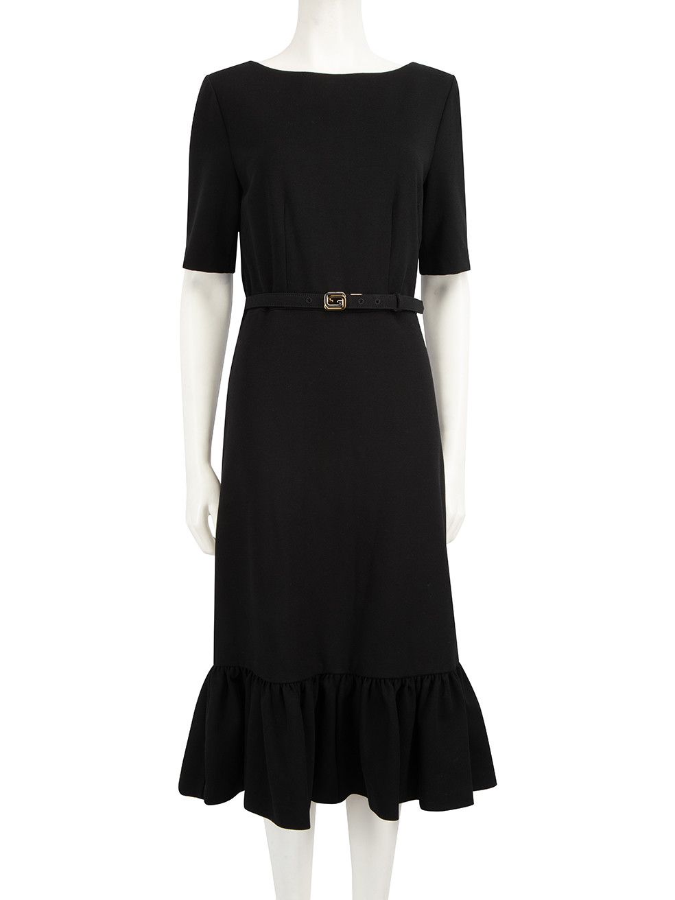 image of Gucci Black Gg-Buckle Belted Midi Dress, Women's (Size Medium)