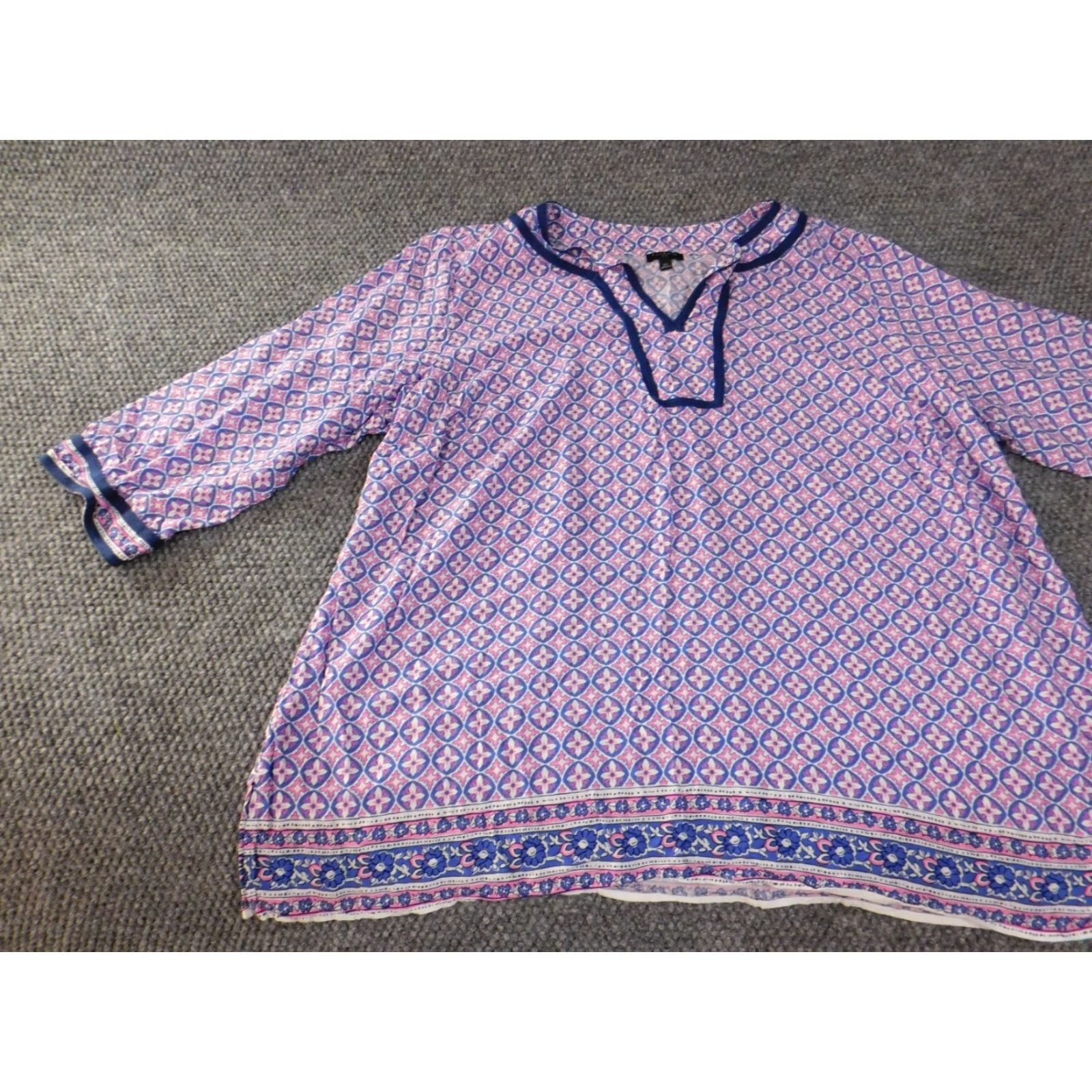 Talbots Talbots Blouse Purple 2X Womens Geometric Rayon Collared Pullover Long Sleeve Casual Day Womens Plus Size Size XXL / US 16-18 / IT 52-54 - 3 Thumbnail