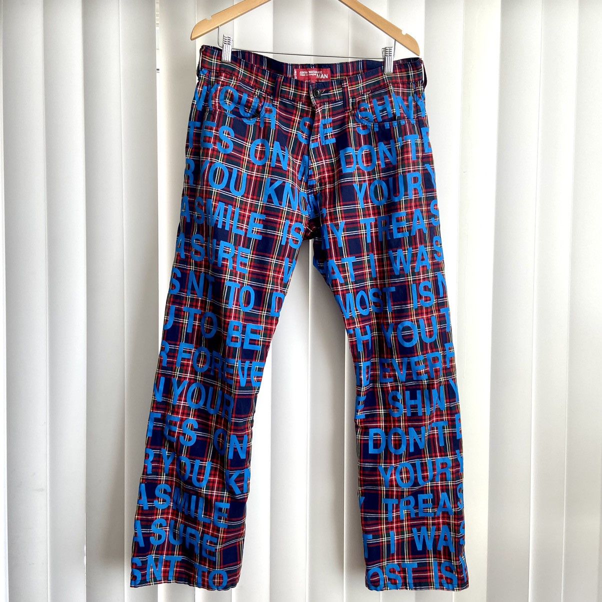 image of Comme Des Garcons x Junya Watanabe Man Aw01 Poem Plaid Pants in Plaid Red, Men's (Size 34)