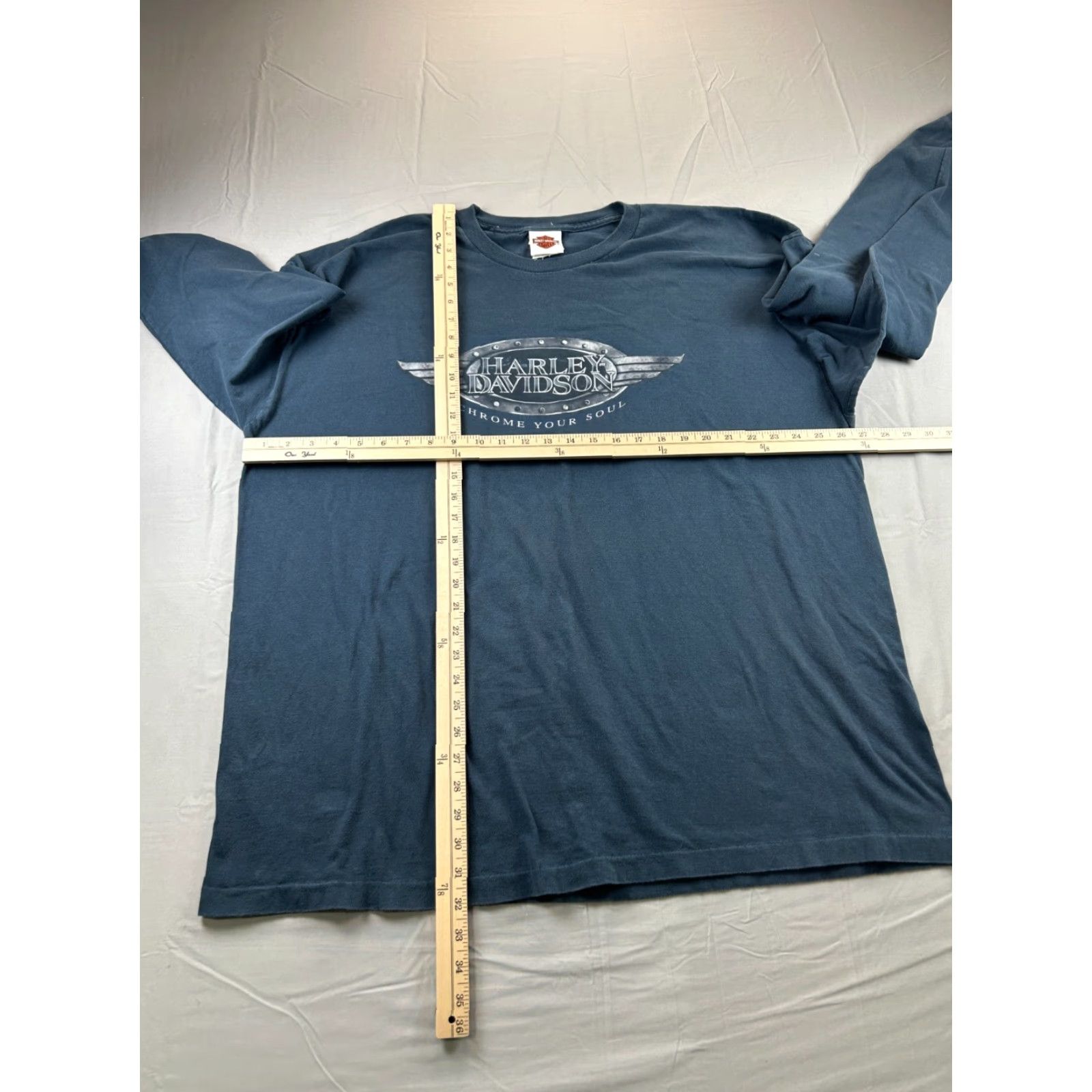 Harley Davidson VINTAGE Harley-Davidson Long Sleeve Shirt Mens 3XL Blue Graphic Print Crew Neck Biker Texas 2000s Size US XXL / EU 58 / 5 - 5 Thumbnail