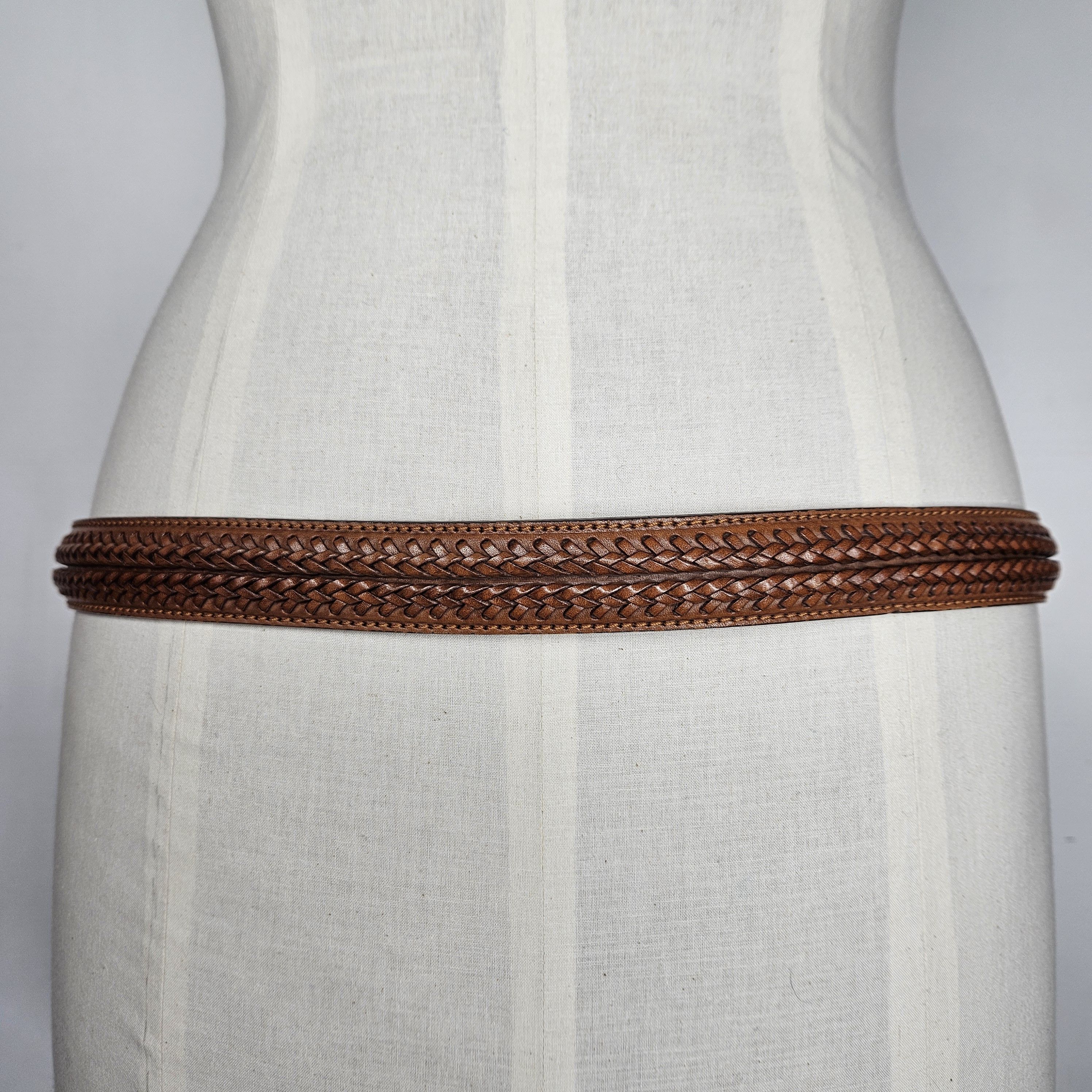 Lands' End Lands' End 37-41" NEW Belt Leather Brown Woven Double Braid Size 38 - 4 Thumbnail