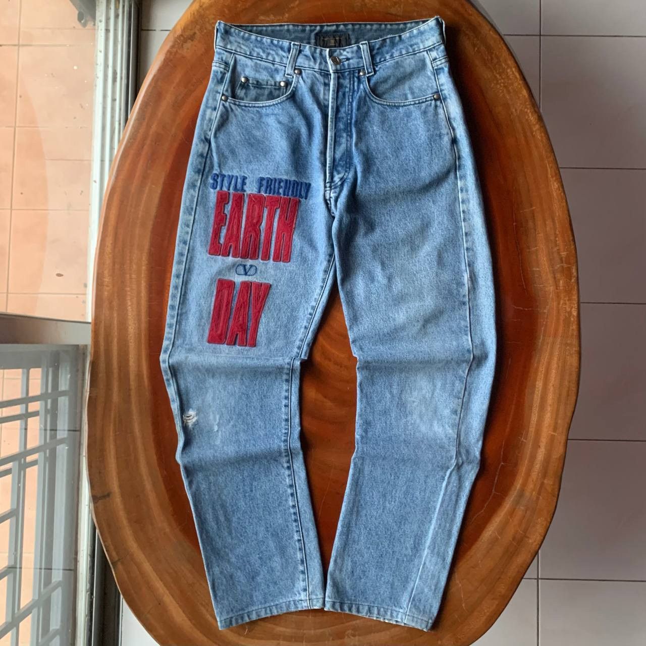 Valentino 💥 Rare 💥 90’s Valentino Garavani Earth Day Blue Denim Pants Size US 30 / EU 46 - 1 Thumbnail