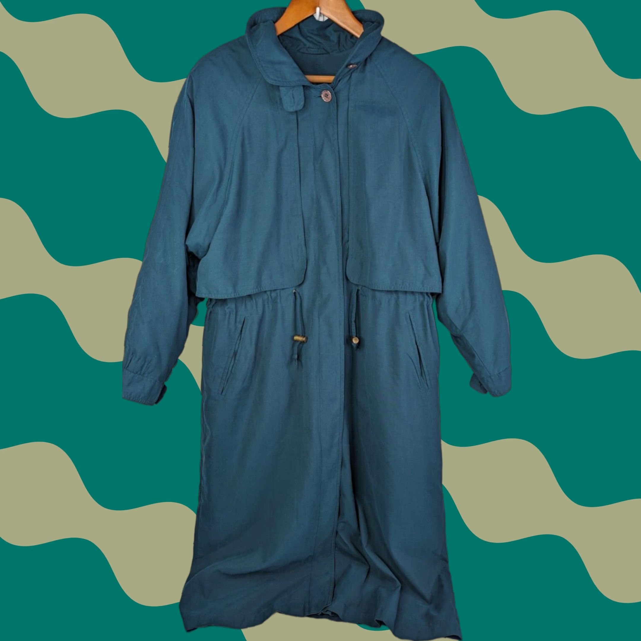 Vintage Alorna Coat Womens Long Turquoise Hooded Pockets Linerless Overcoat 5/6 Size Regular Button Casual Size S / US 4 / IT 40 - 1 Thumbnail